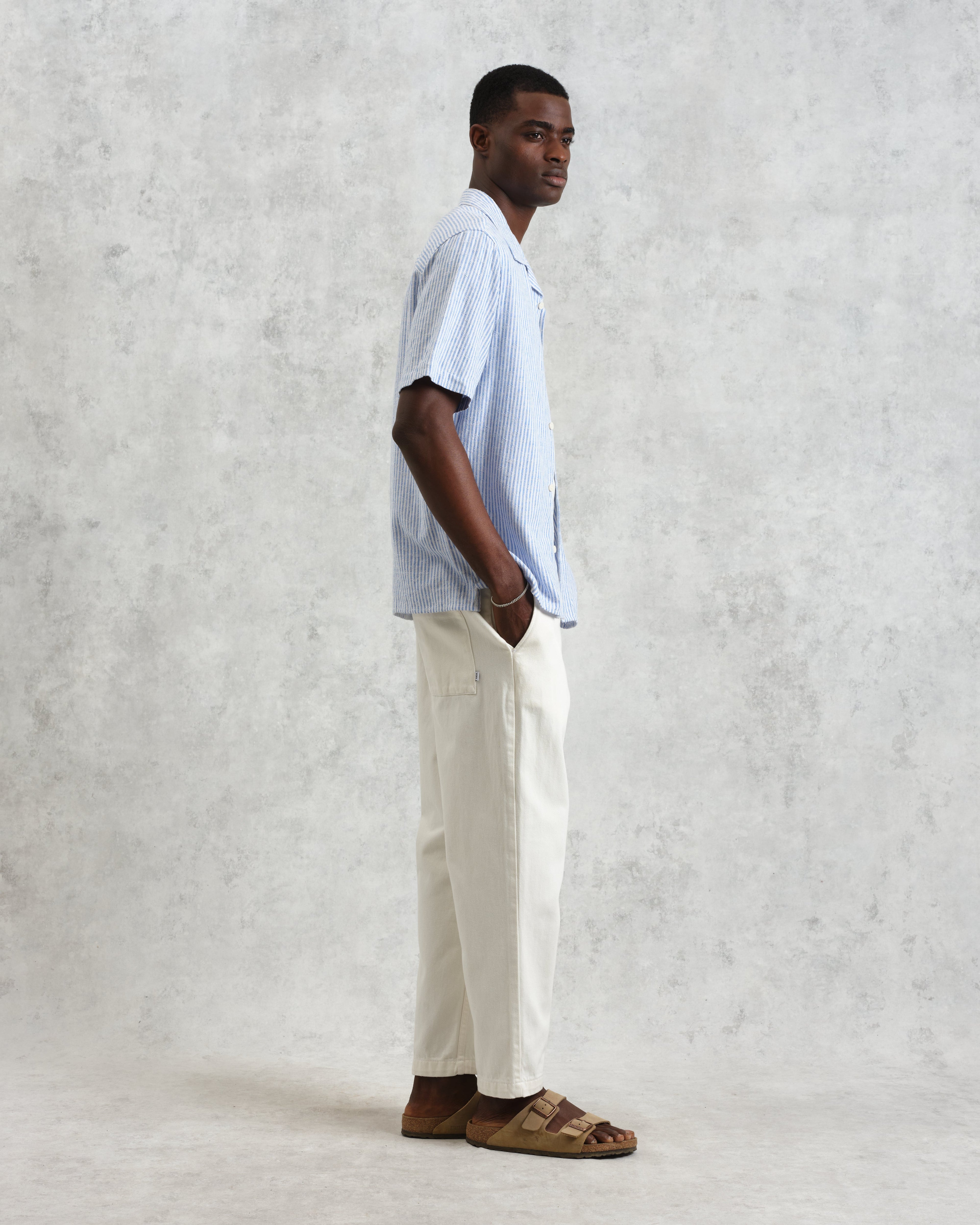 Didcot - Blue And White Textured Stripe Short-Sleeve Shirt