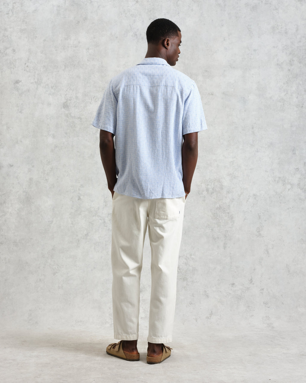 Didcot - Blue And White Textured Stripe Short-Sleeve Shirt