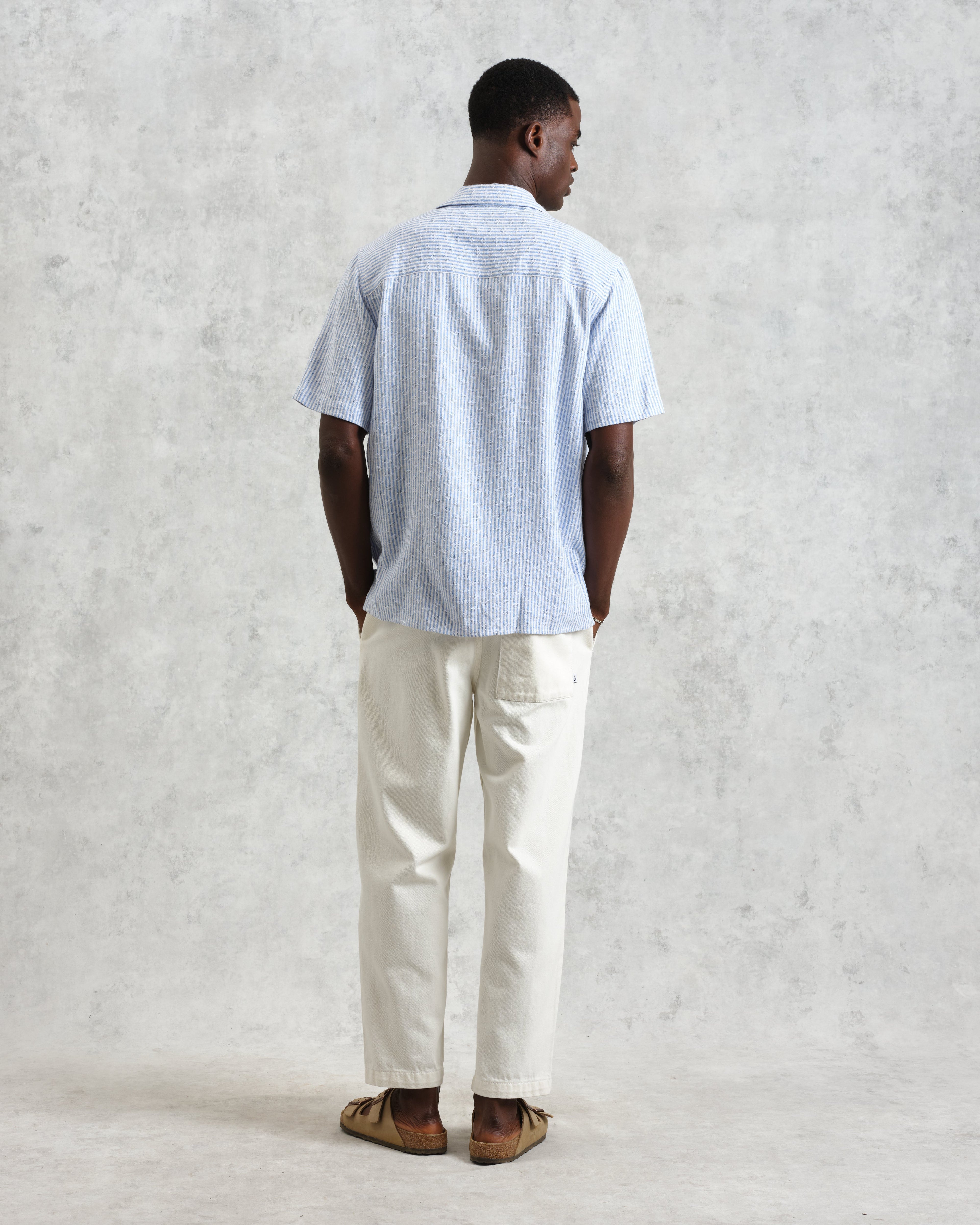 Didcot - Blue And White Textured Stripe Short-Sleeve Shirt