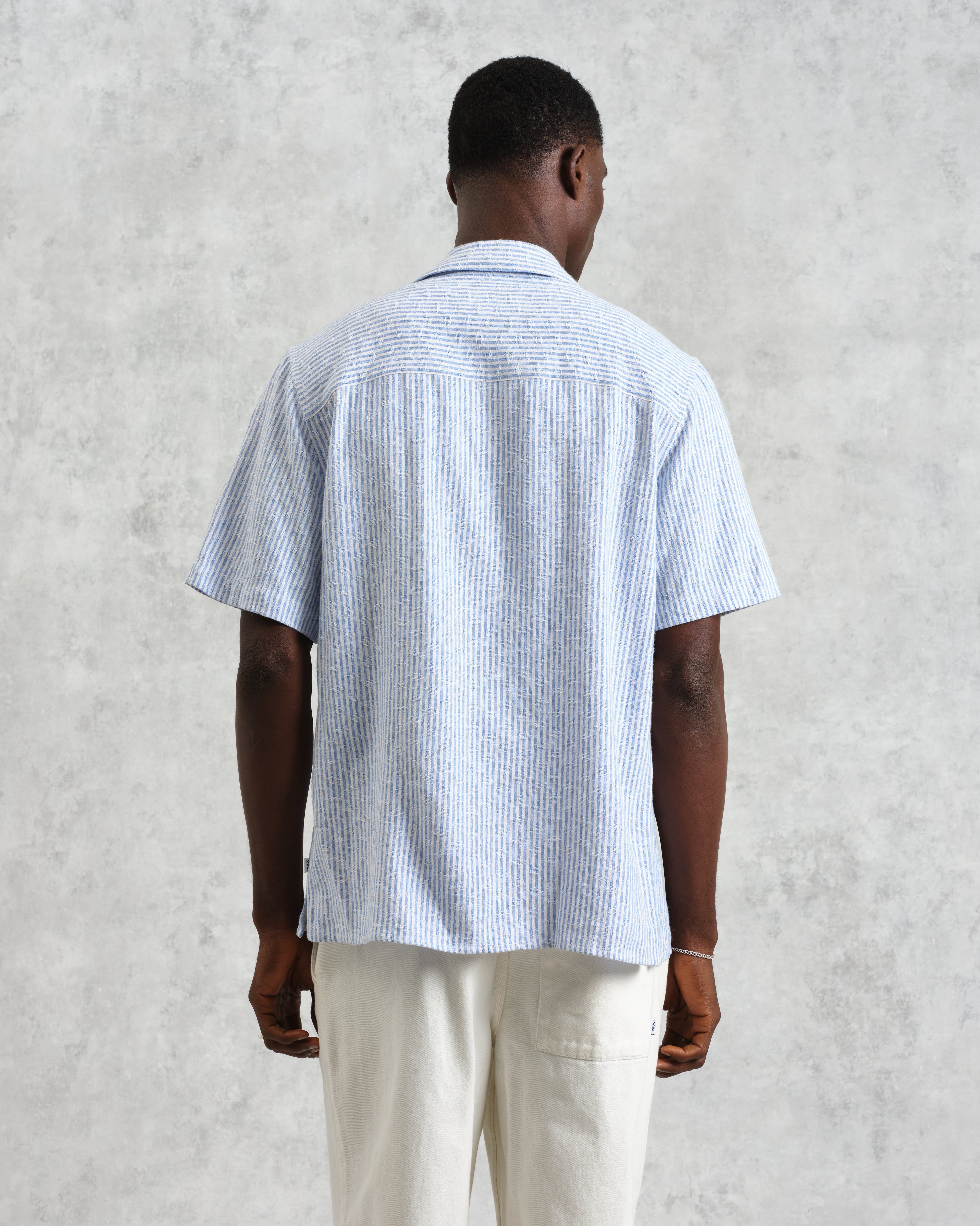 Didcot - Blue And White Textured Stripe Short-Sleeve Shirt