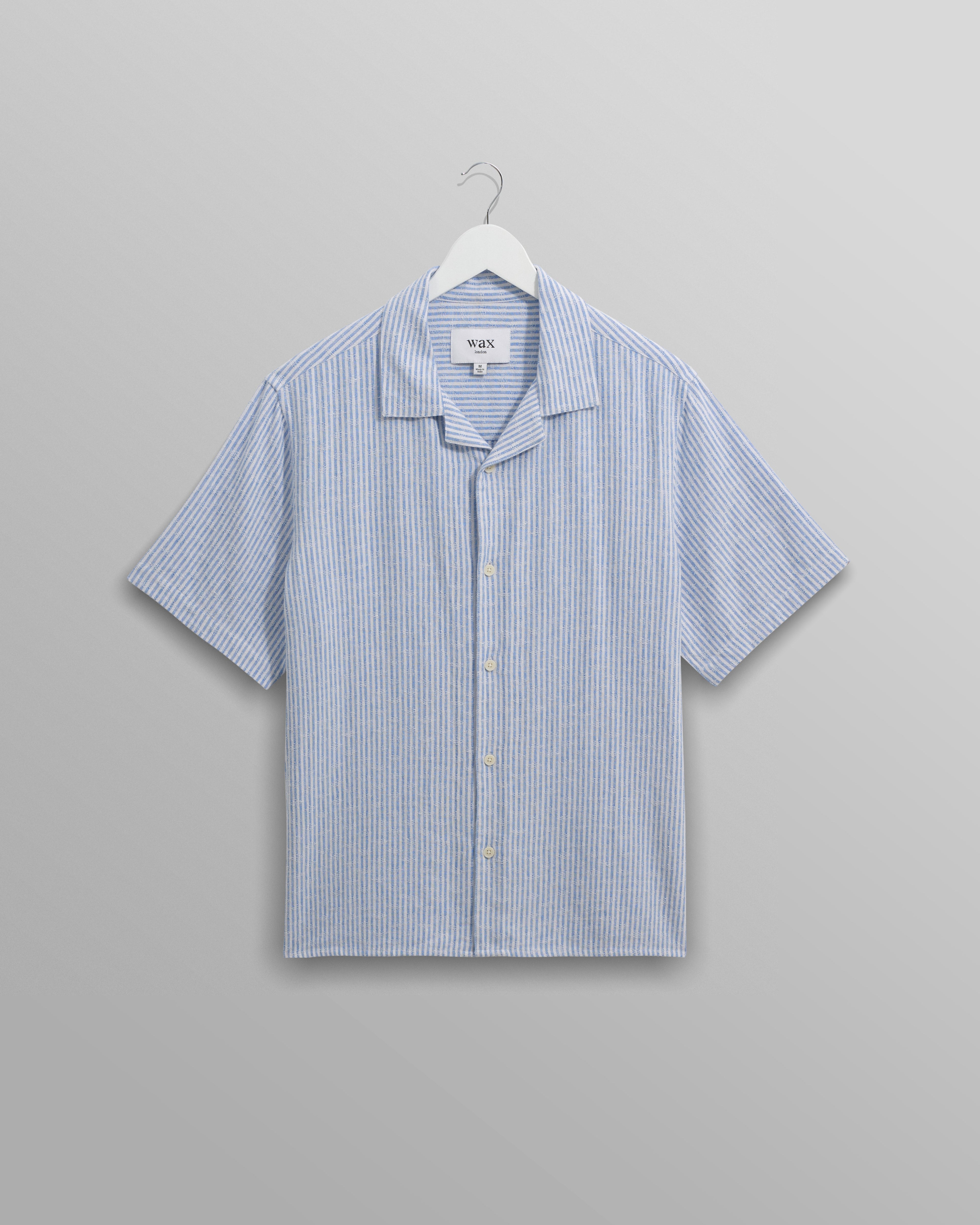 Didcot - Blue And White Textured Stripe Short-Sleeve Shirt