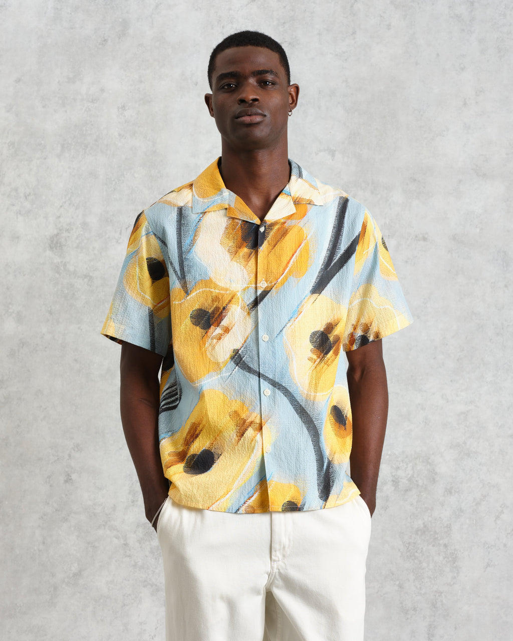 Didcot - Blue And Yellow Abstract Poppy Short-Sleeve Shirt