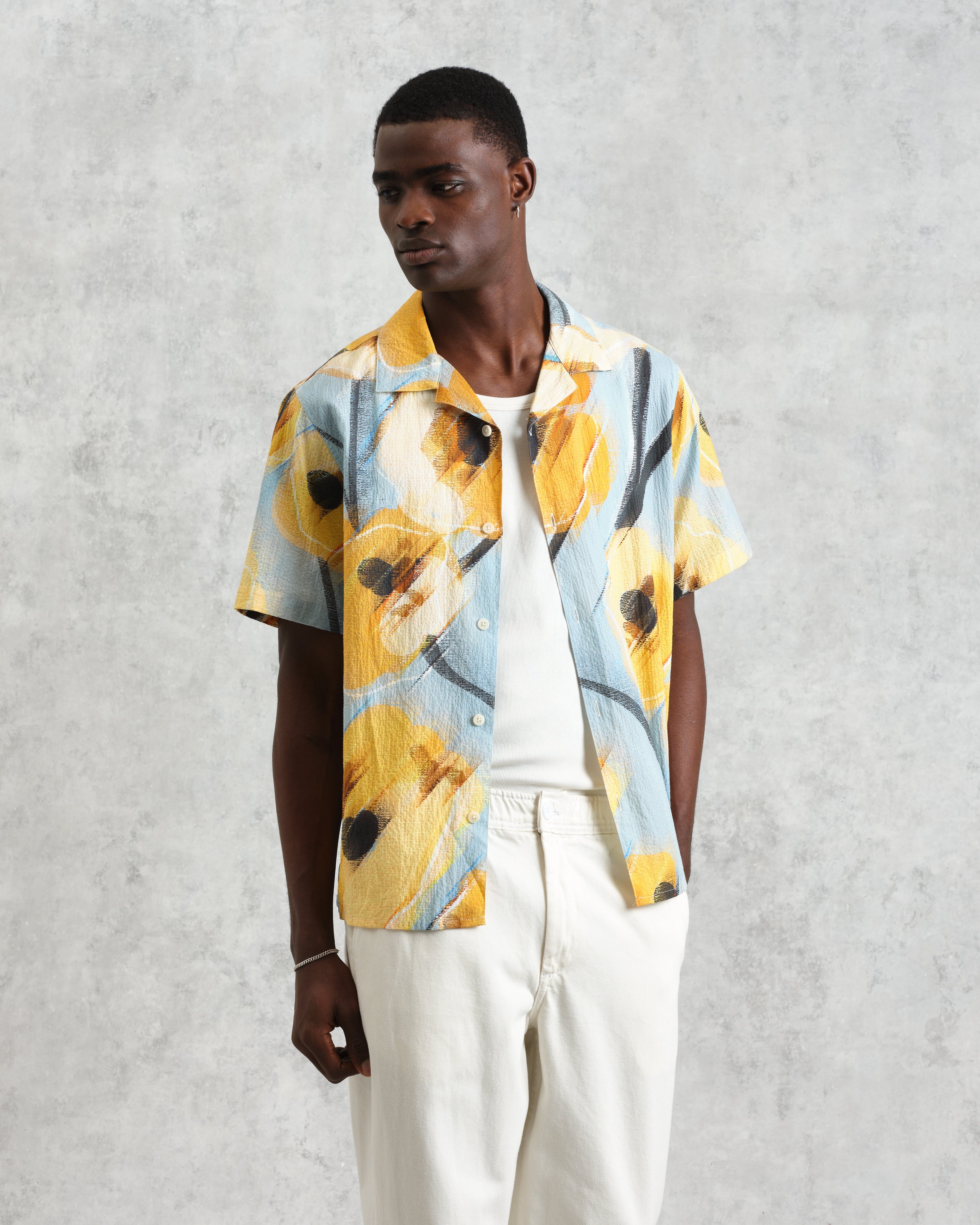 Didcot - Blue And Yellow Abstract Poppy Short-Sleeve Shirt