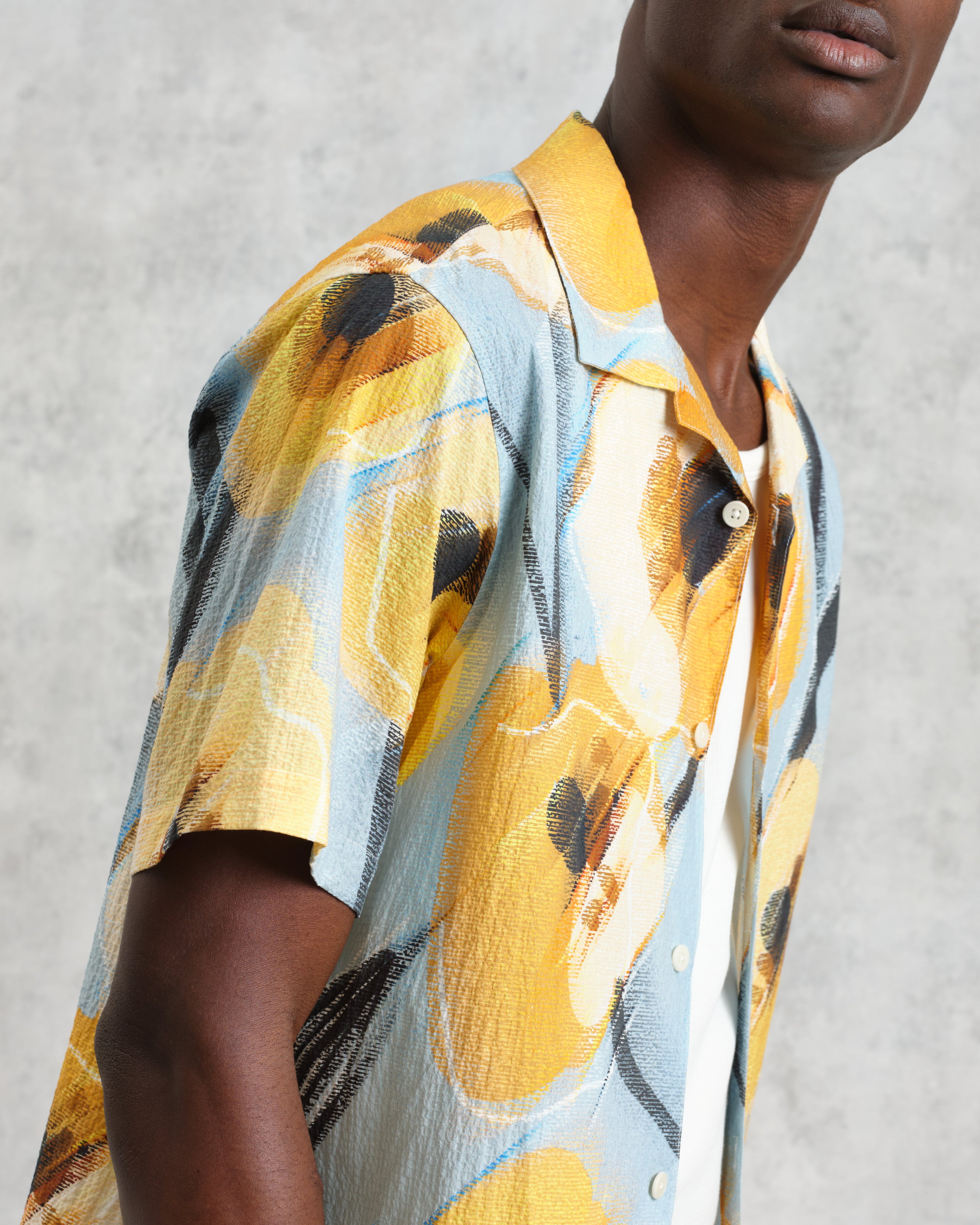 Didcot - Blue And Yellow Abstract Poppy Short-Sleeve Shirt