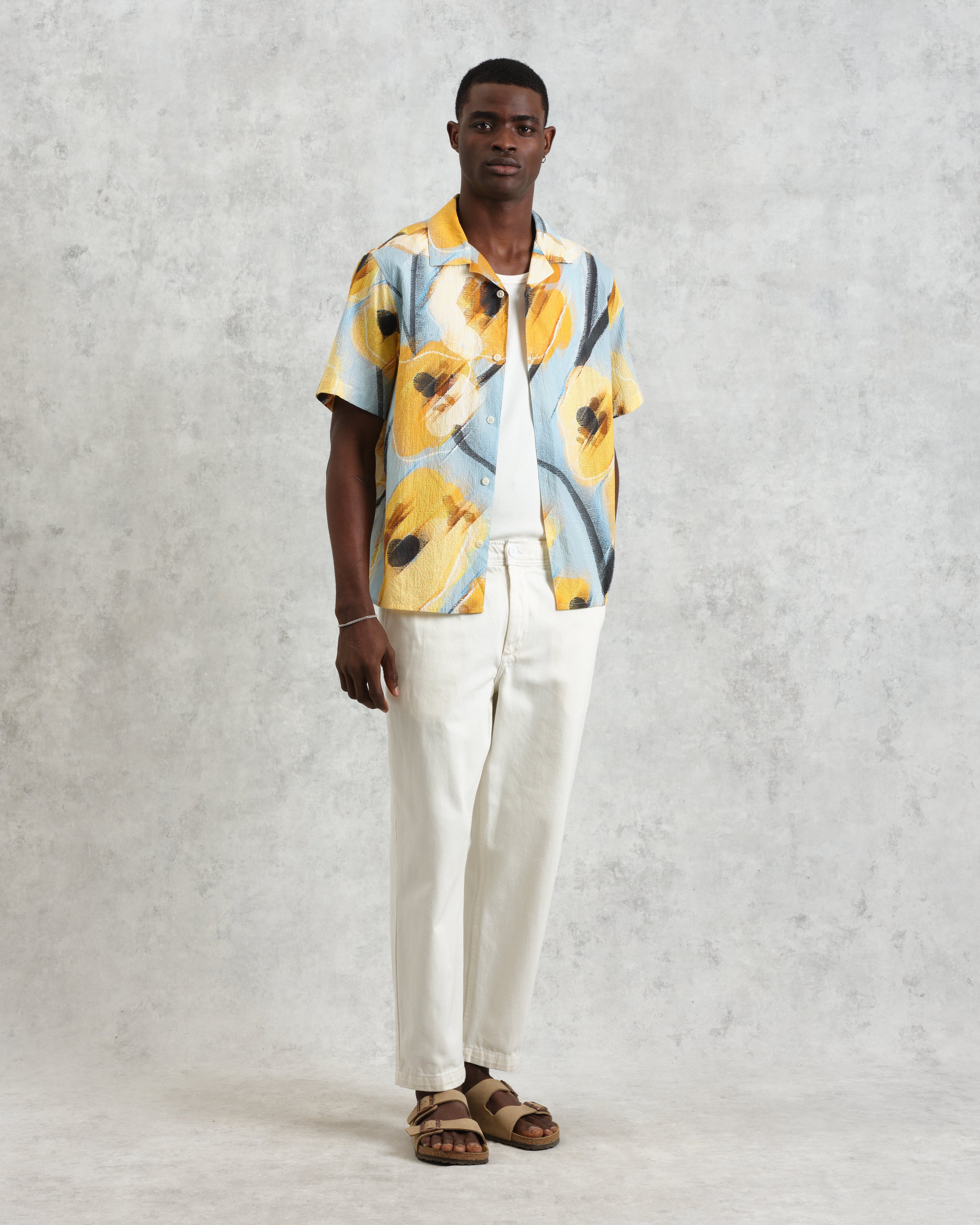 Didcot - Blue And Yellow Abstract Poppy Short-Sleeve Shirt