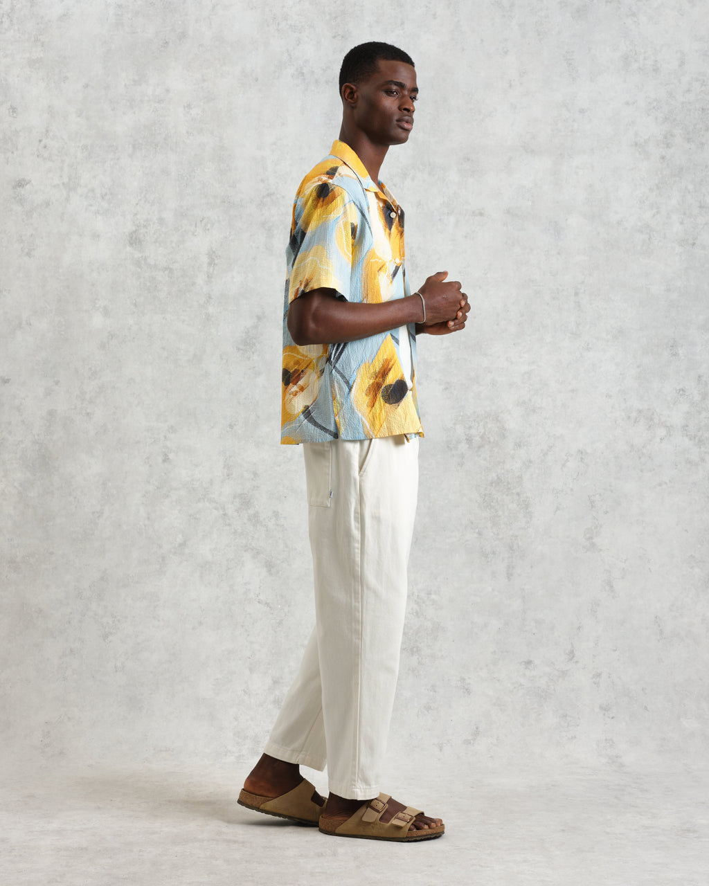 Didcot - Blue And Yellow Abstract Poppy Short-Sleeve Shirt