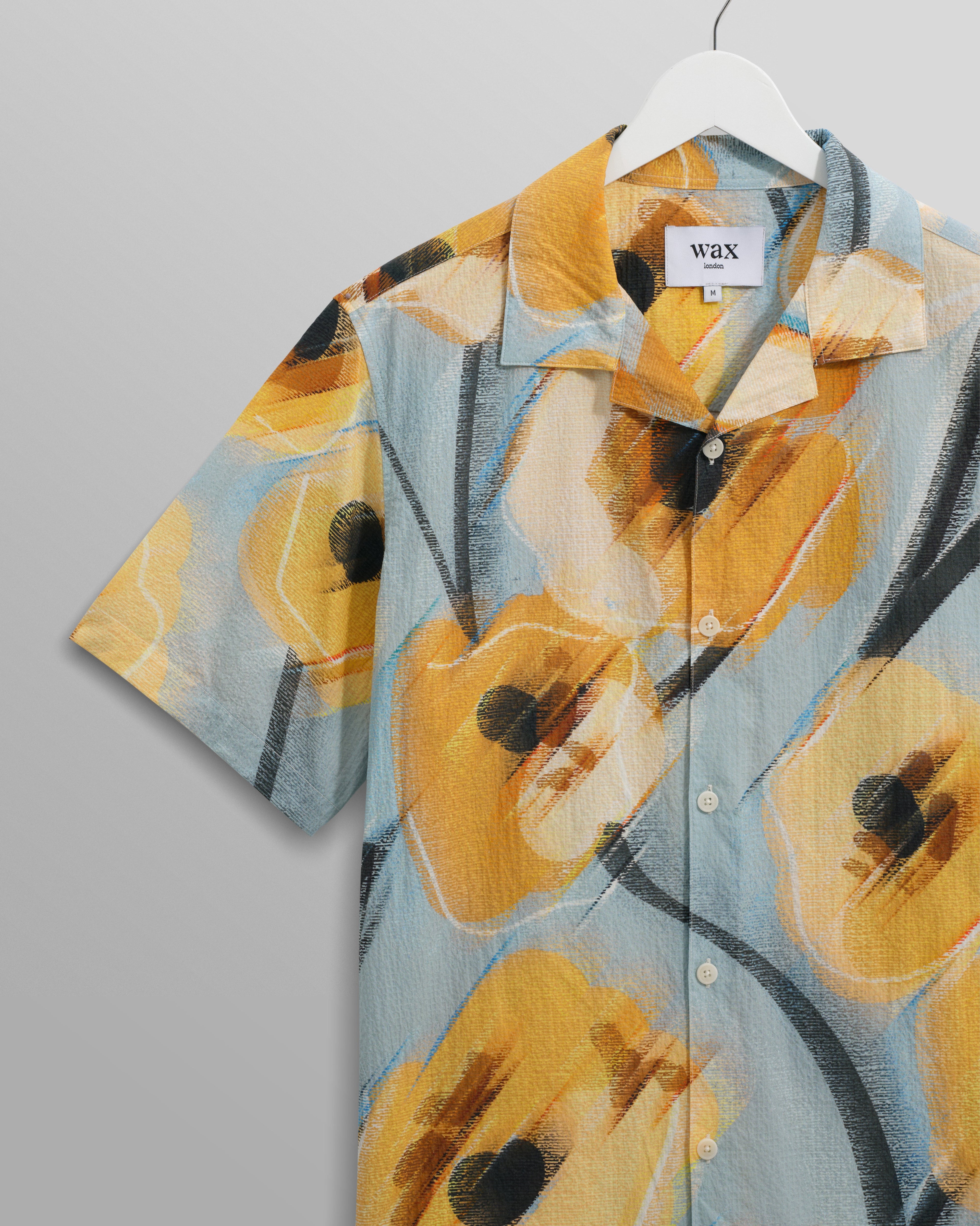Didcot - Blue And Yellow Abstract Poppy Short-Sleeve Shirt