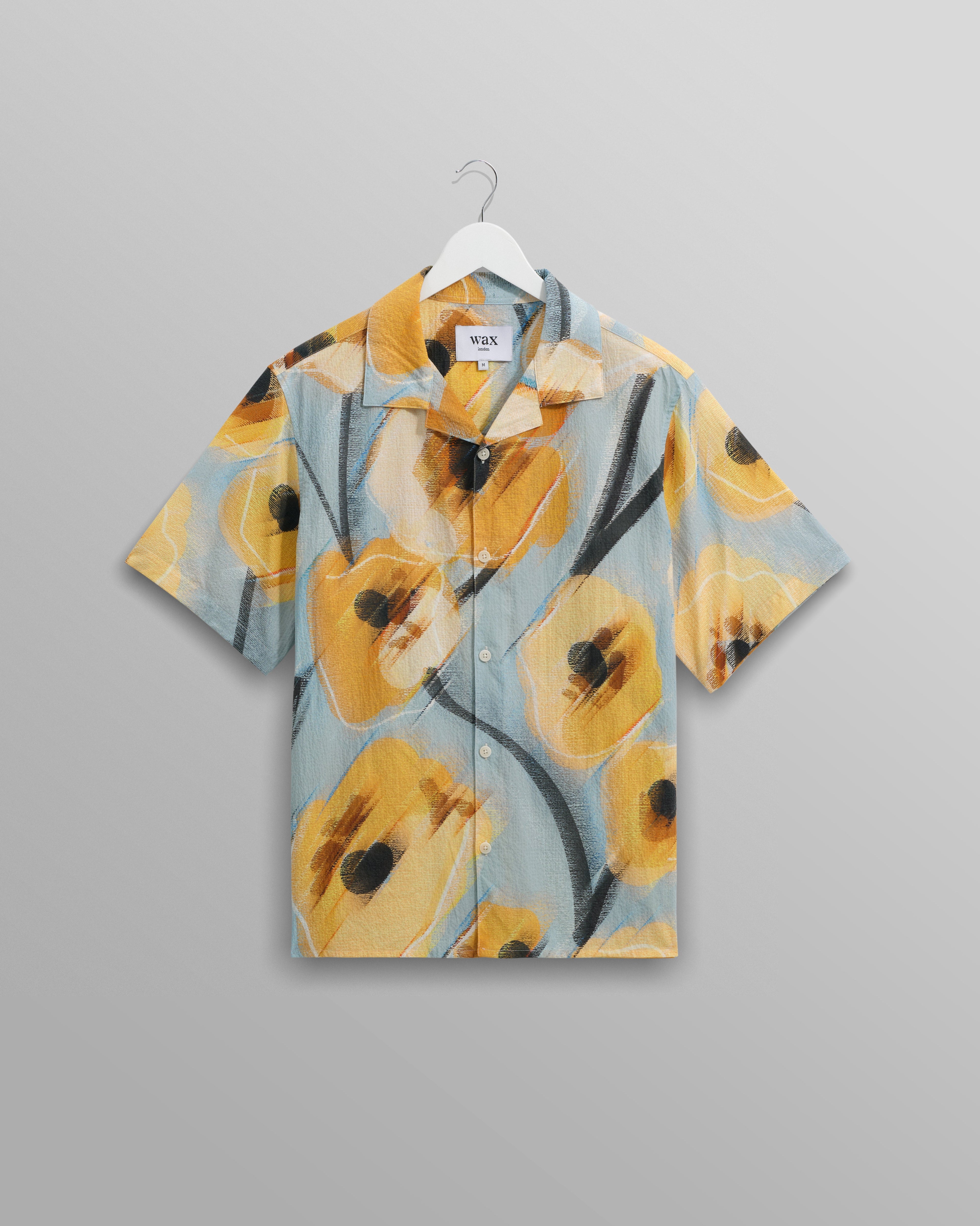 Didcot - Blue And Yellow Abstract Poppy Short-Sleeve Shirt