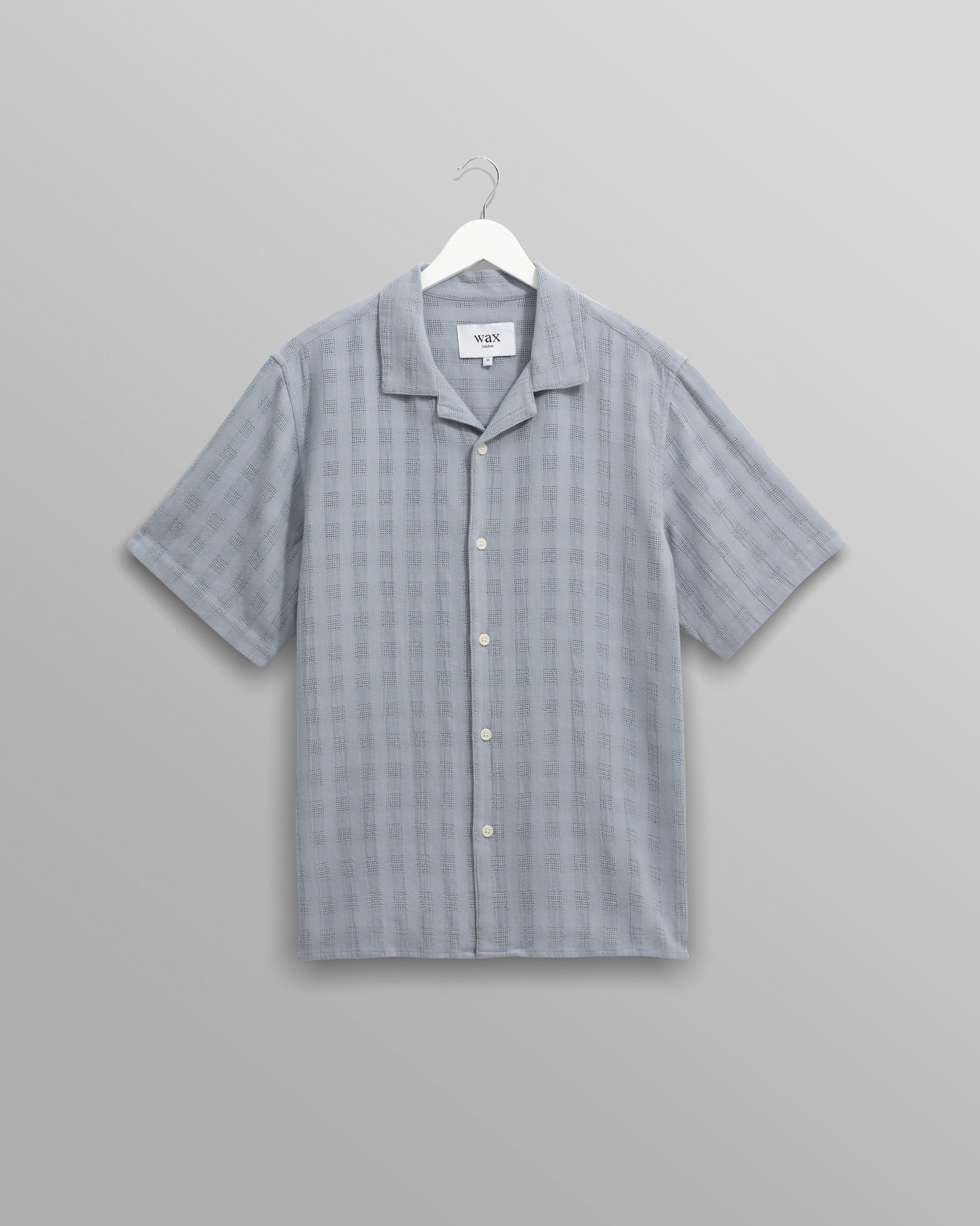 Didcot - Blue Open Weave Cotton Short-Sleeve Shirt