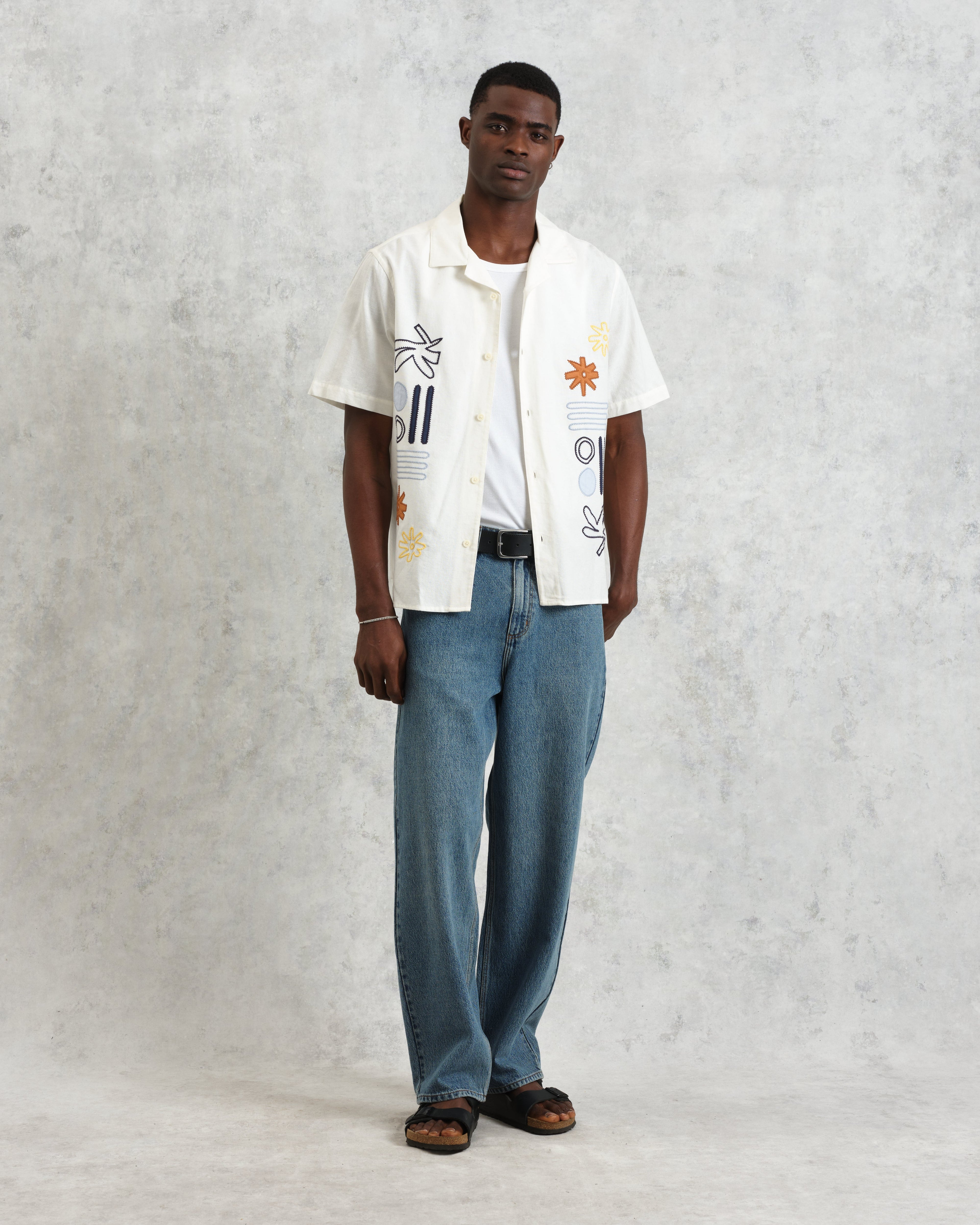 Didcot - Ecru And Multicolour Abstract Applique Short-Sleeve Shirt