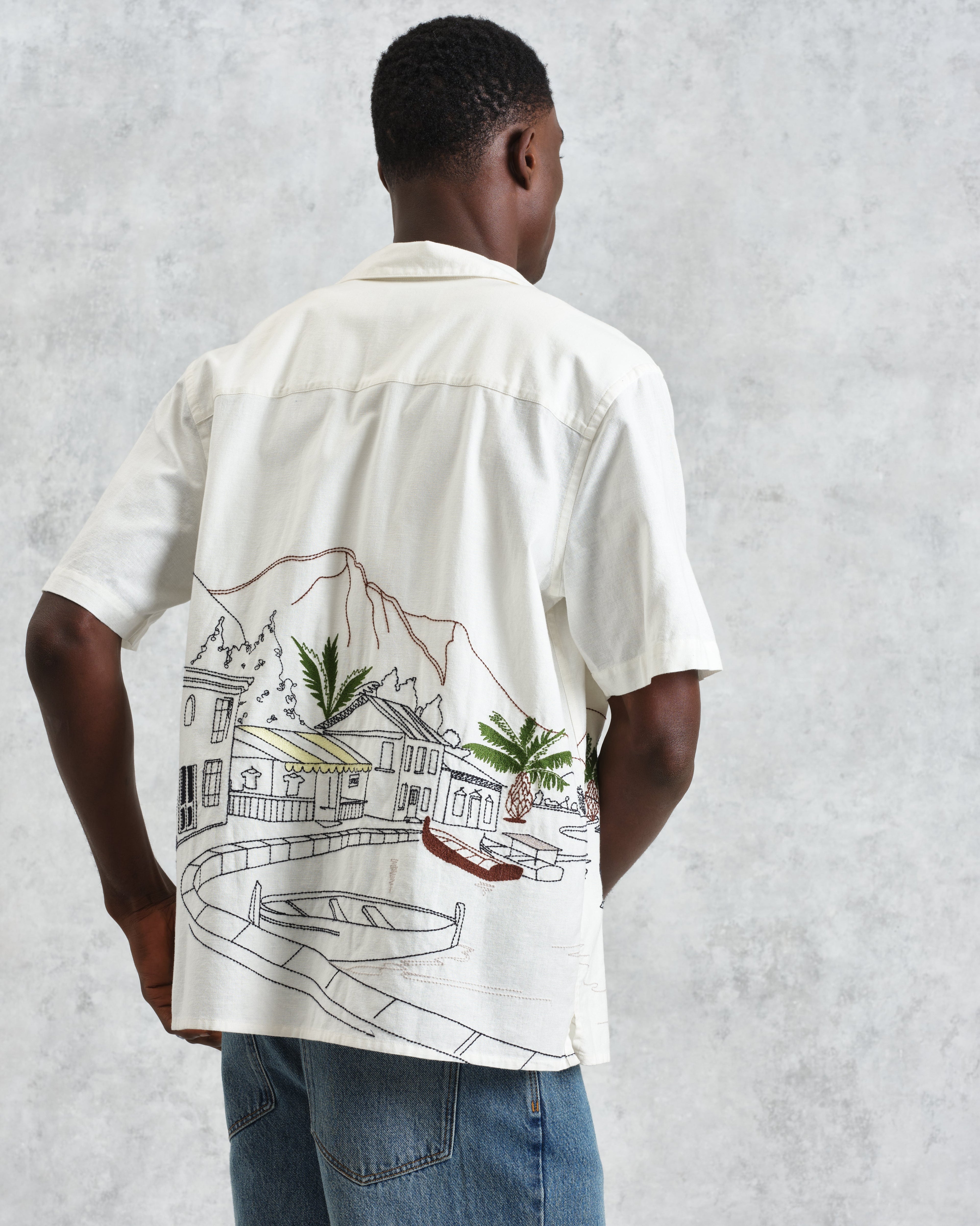 Didcot - Ecru And Multicolour Embroidered Short-Sleeve Shirt