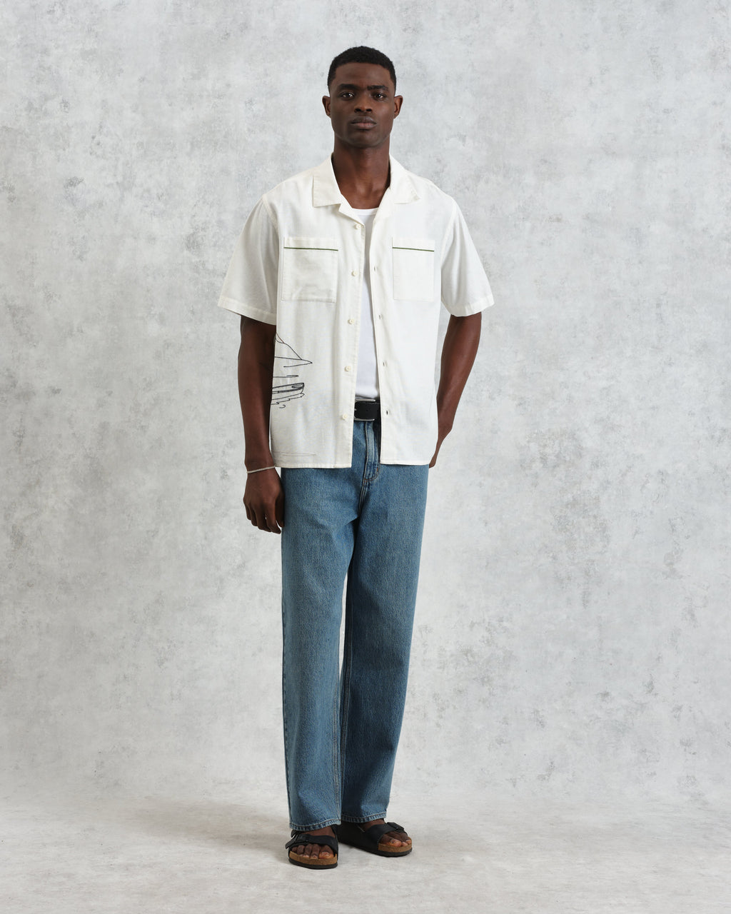 Didcot - Ecru And Multicolour Embroidered Short-Sleeve Shirt