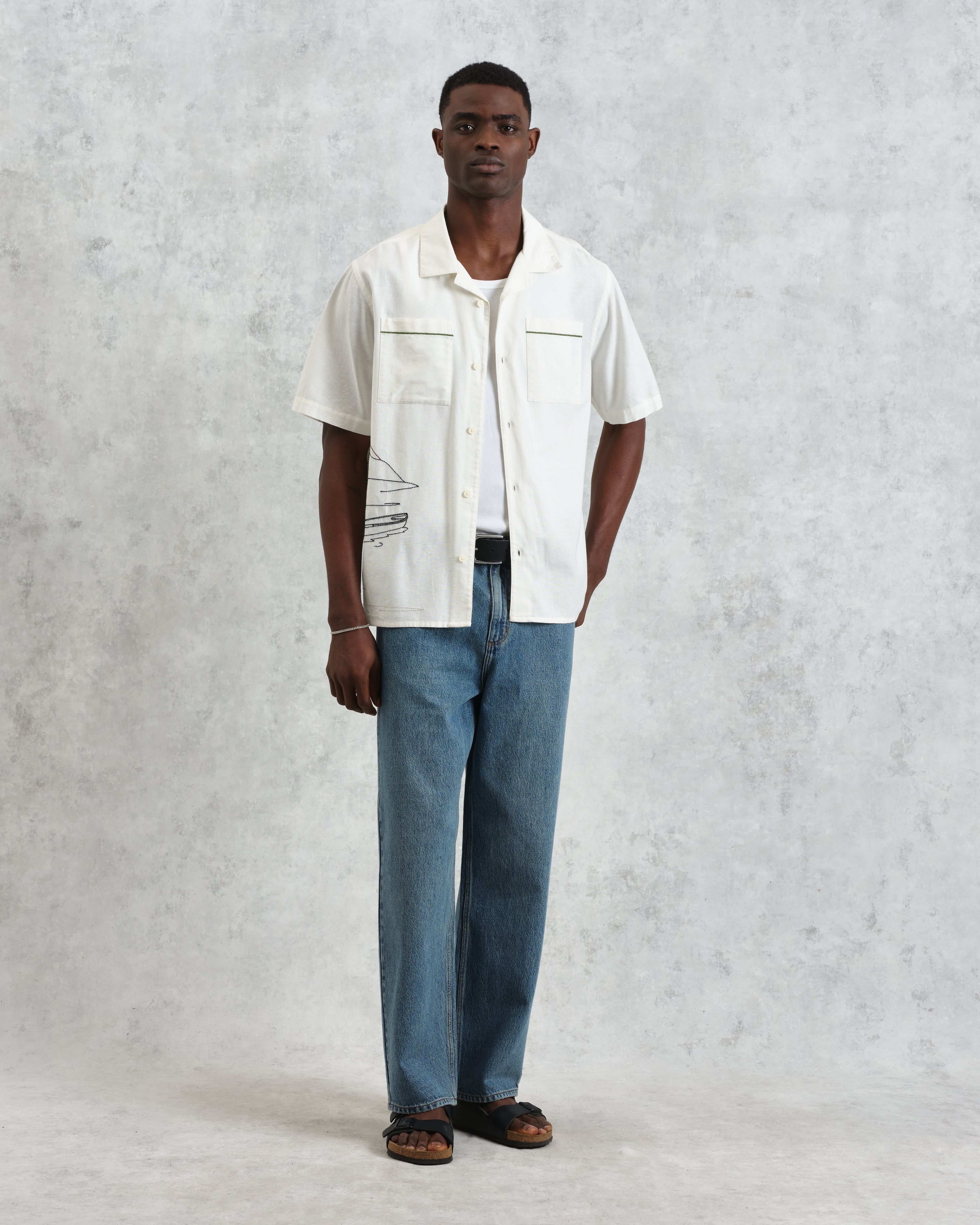 Didcot - Ecru And Multicolour Embroidered Short-Sleeve Shirt