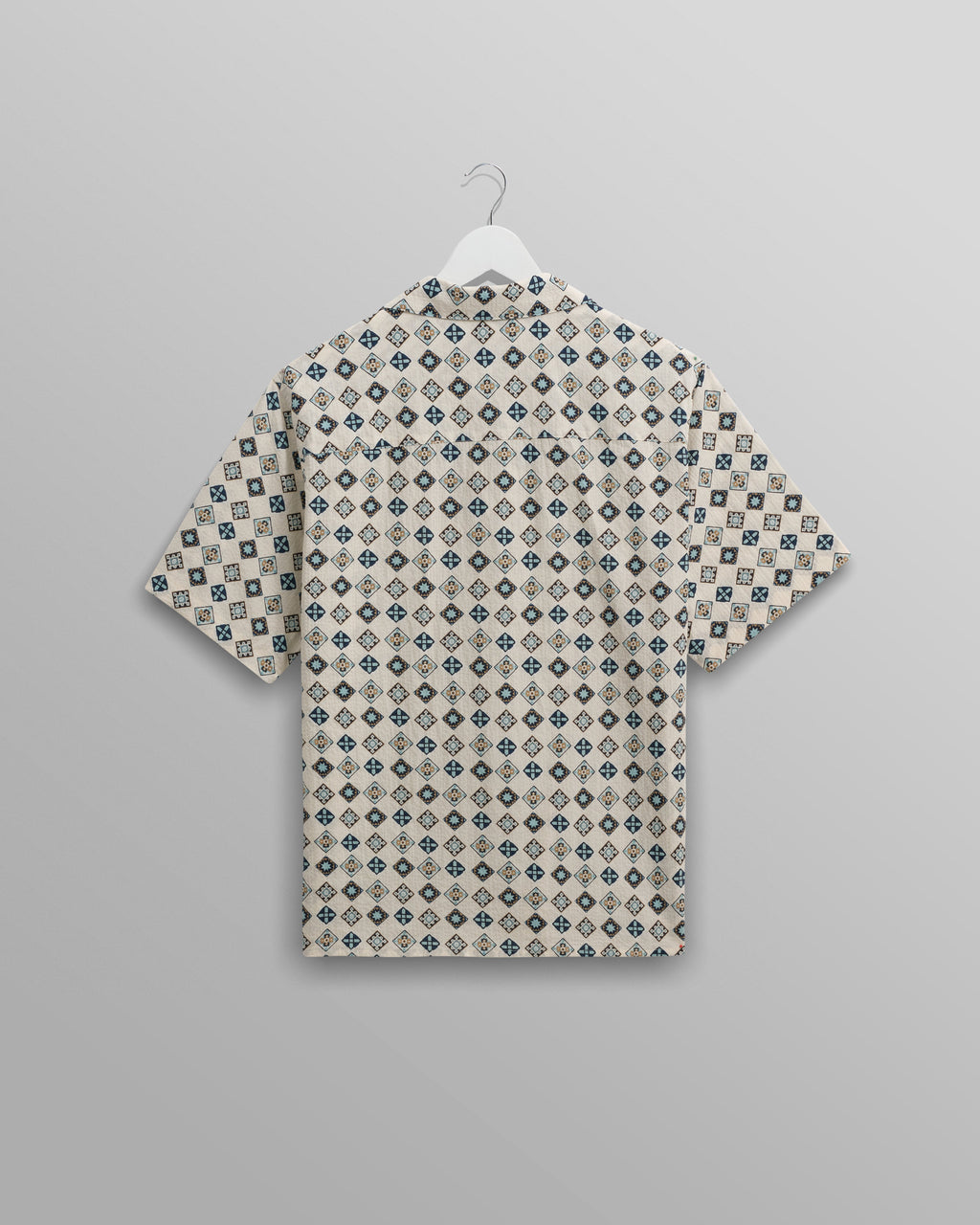 Didcot - Ecru And Multicolour Geometric Tile Seersucker Short-Sleeve Shirt