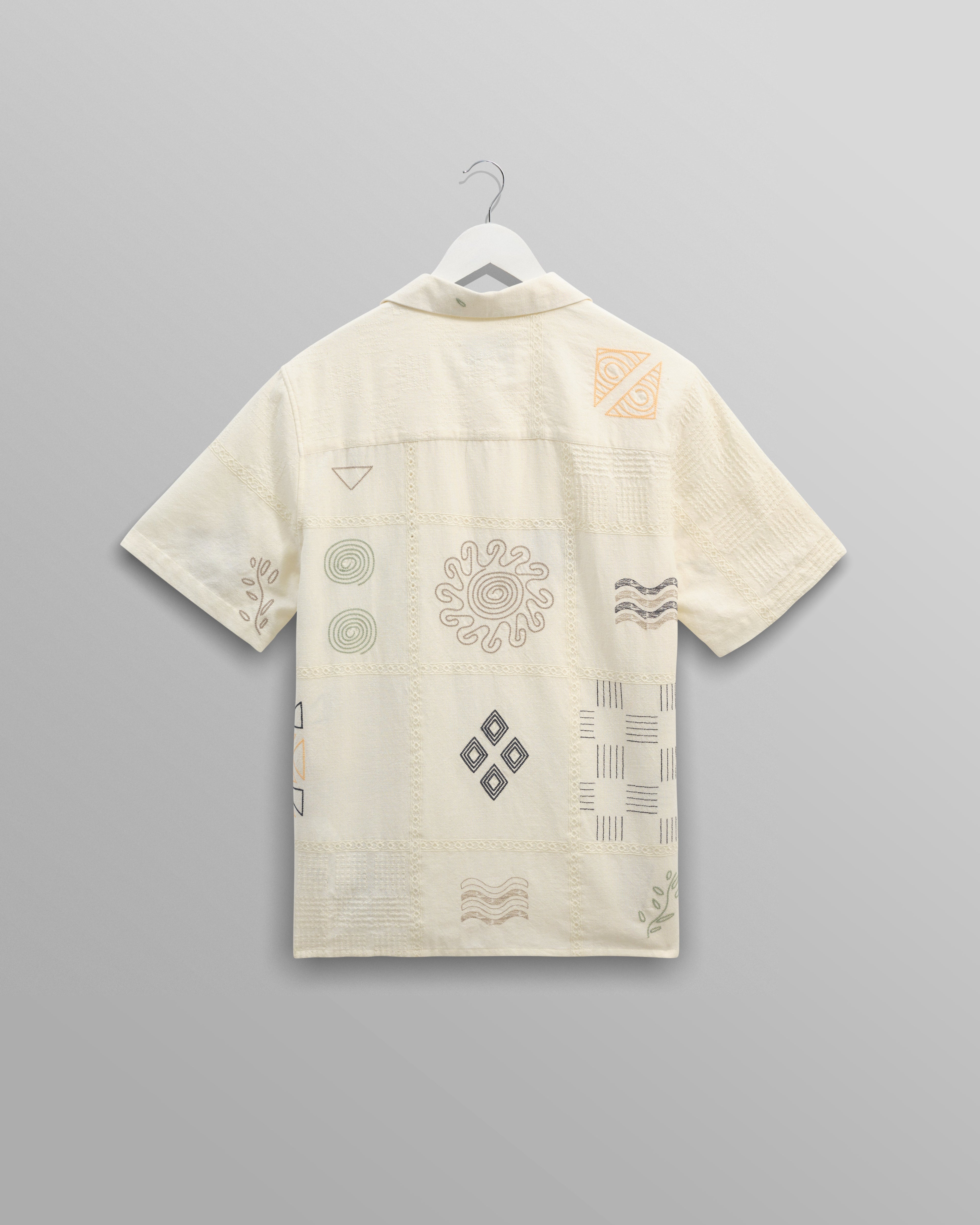Didcot - Ecru Doodle Embroidered Short-Sleeve Shirt