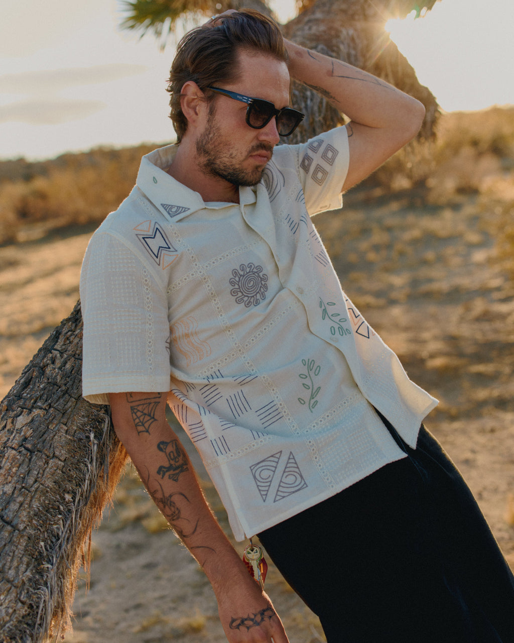 Didcot - Ecru Doodle Embroidered Short-Sleeve Shirt