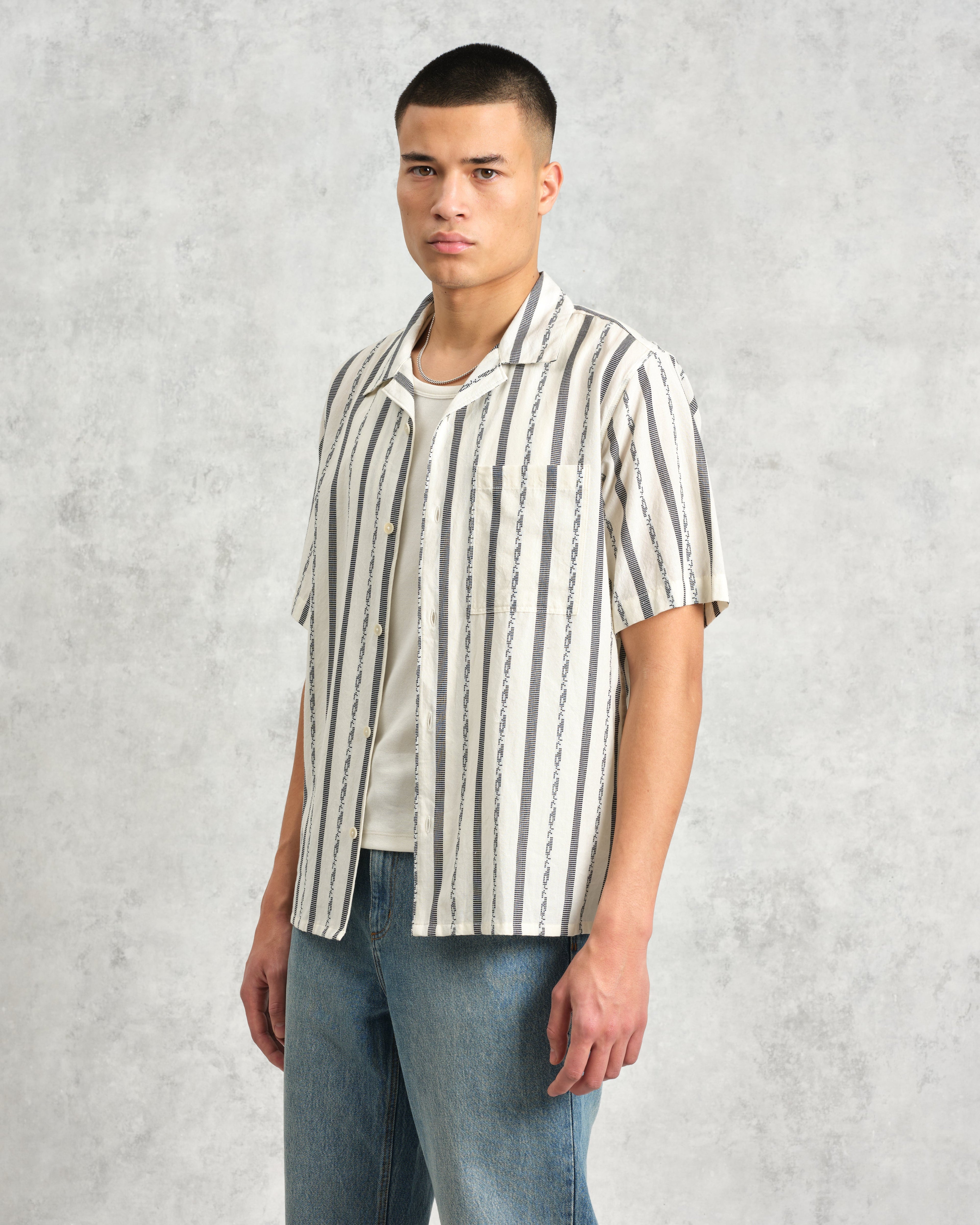 Didcot - Ecru Fleck Stripe Short-Sleeve Shirt