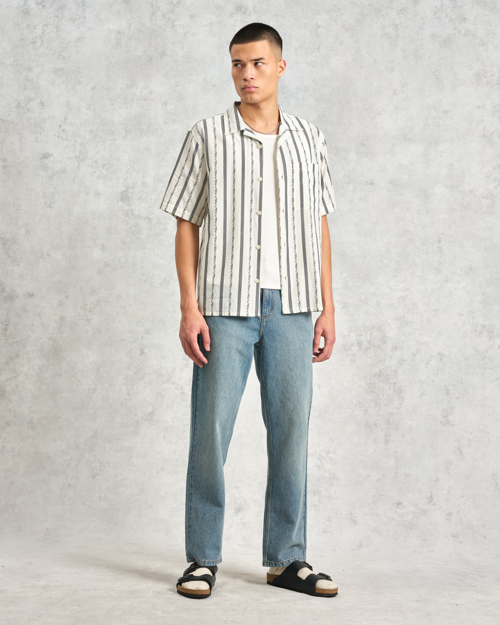Didcot - Ecru Fleck Stripe Short-Sleeve Shirt