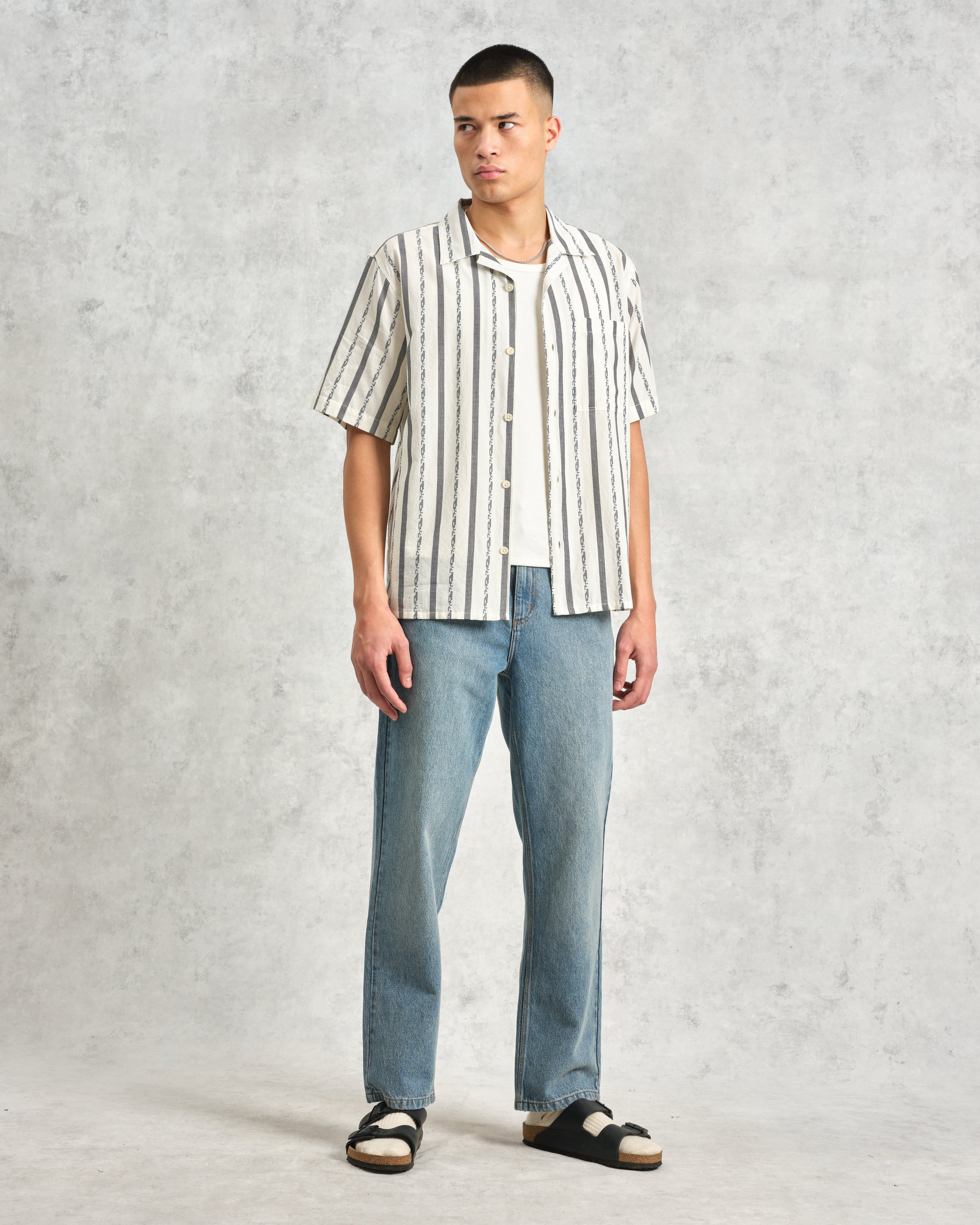 Didcot - Ecru Fleck Stripe Short-Sleeve Shirt