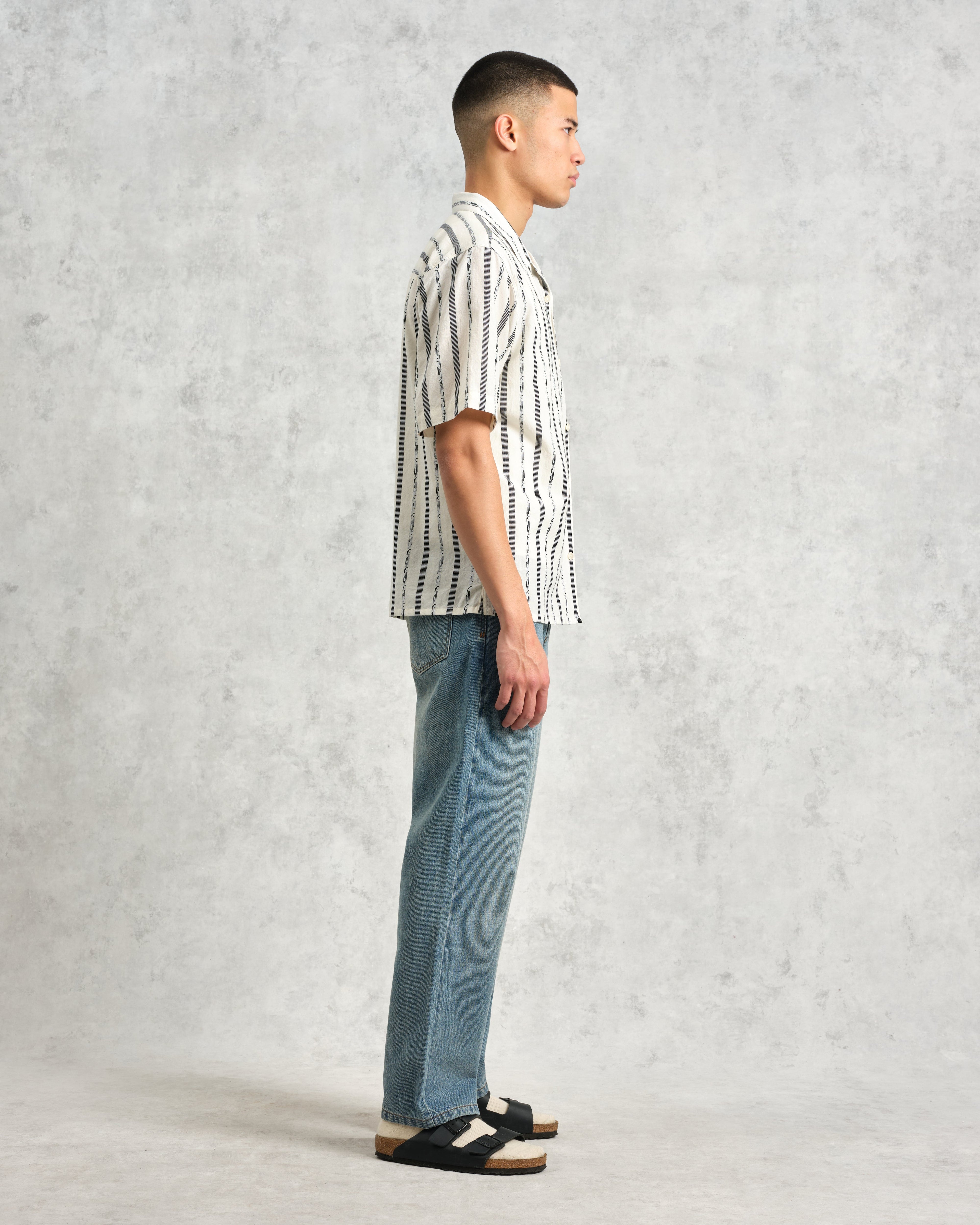 Didcot - Ecru Fleck Stripe Short-Sleeve Shirt