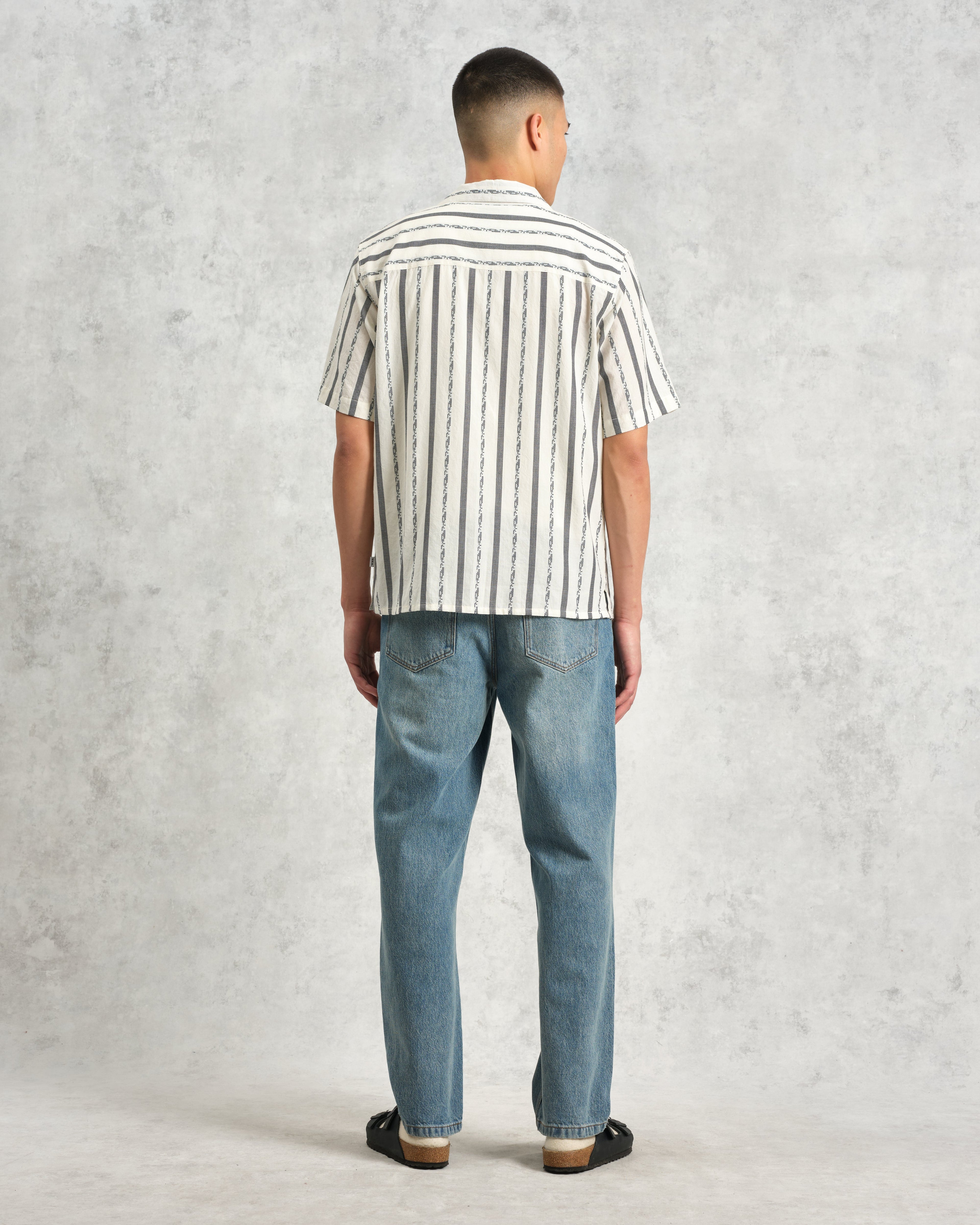 Didcot - Ecru Fleck Stripe Short-Sleeve Shirt