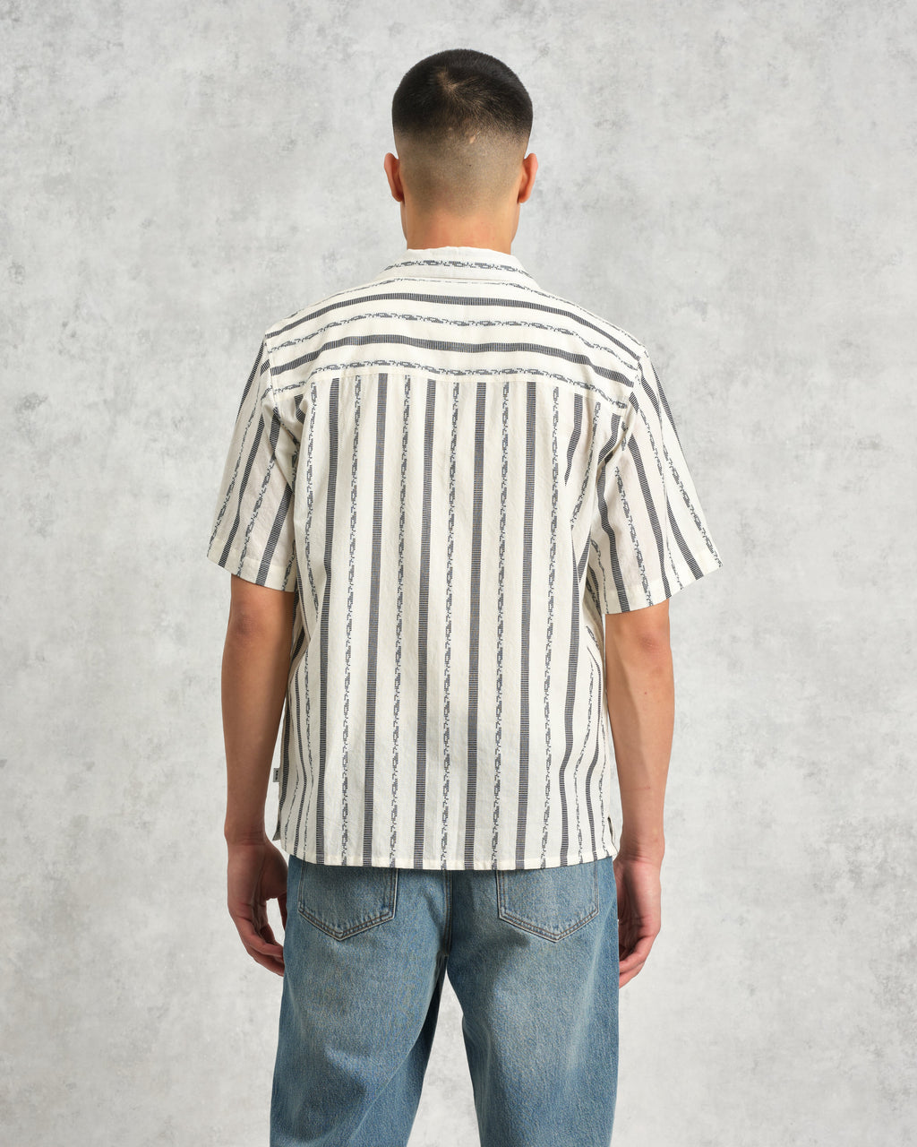 Didcot - Ecru Fleck Stripe Short-Sleeve Shirt