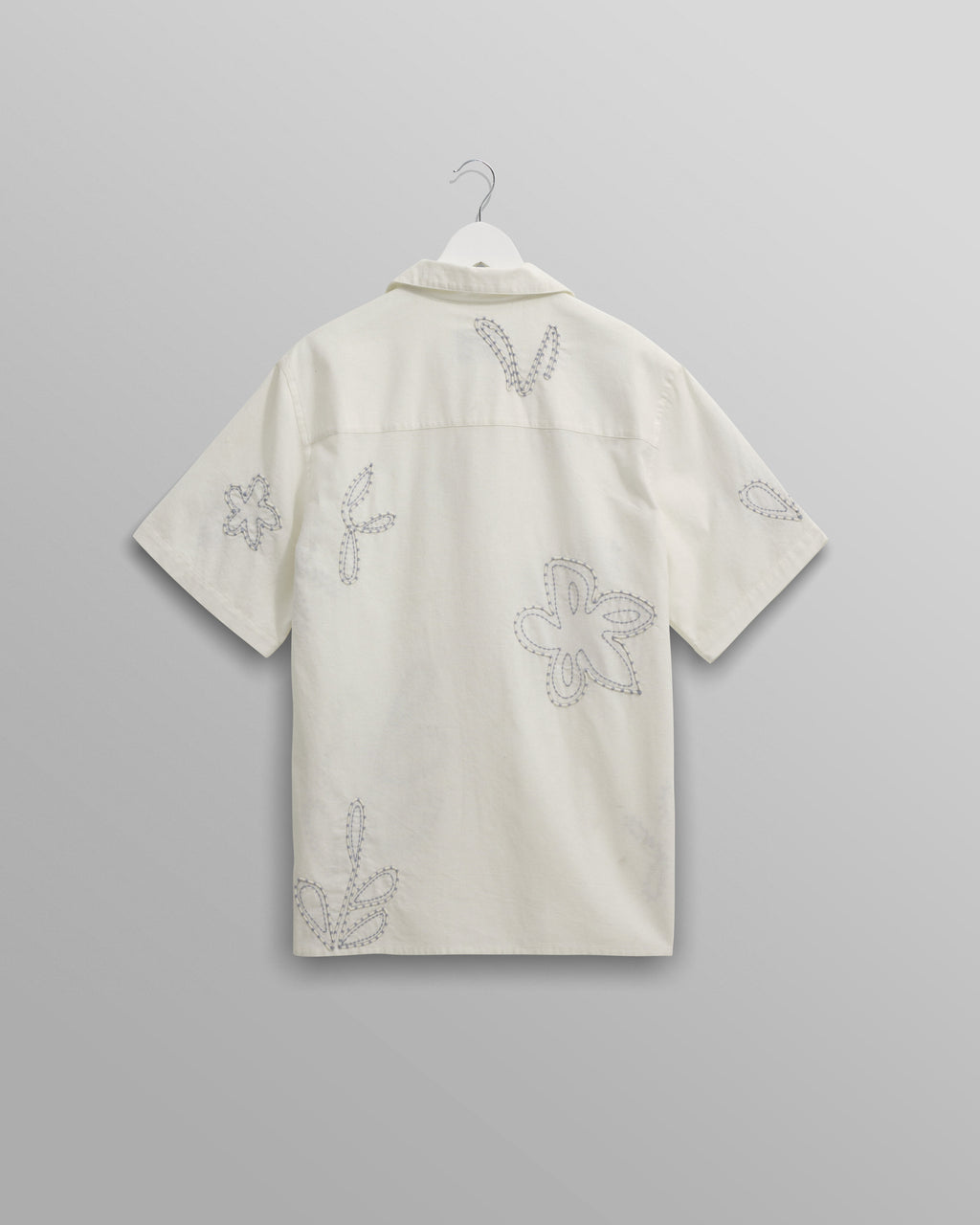 Didcot - Ecru And Blue Floral Embroidered Short-Sleeve Shirt