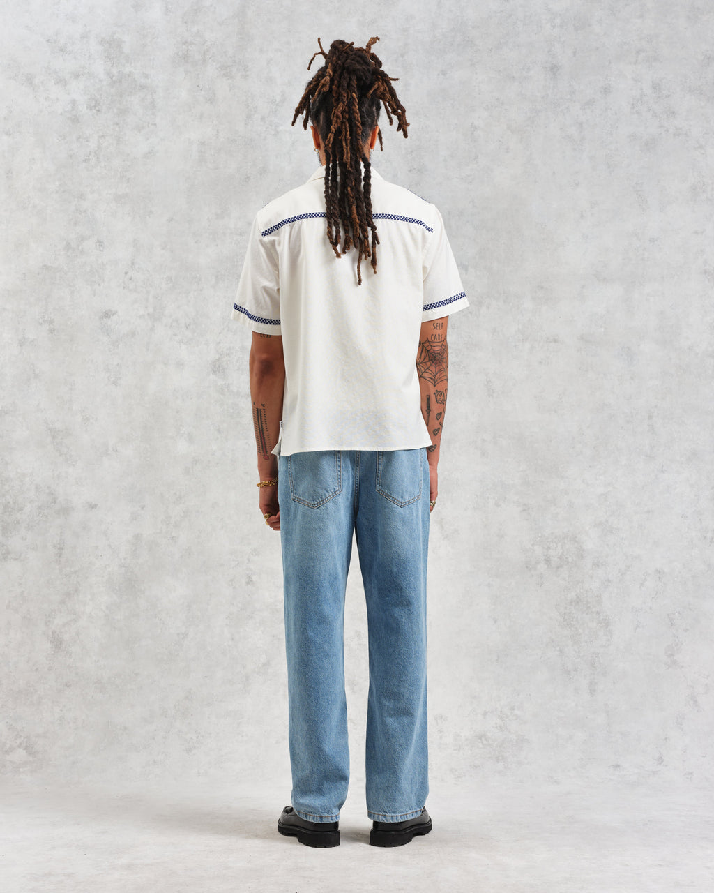 Didcot - Ecru Motif Embroidered Short-Sleeve Shirt