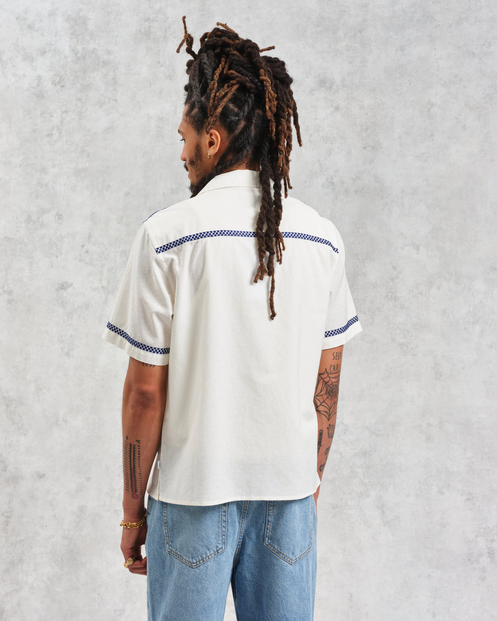 Didcot - Ecru Motif Embroidered Short-Sleeve Shirt