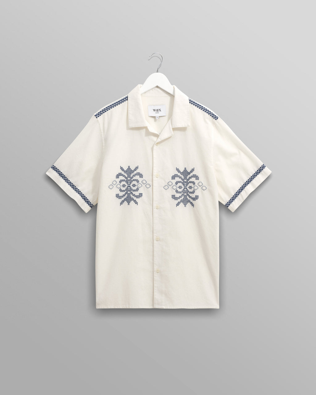 Didcot - Ecru Motif Embroidered Short-Sleeve Shirt