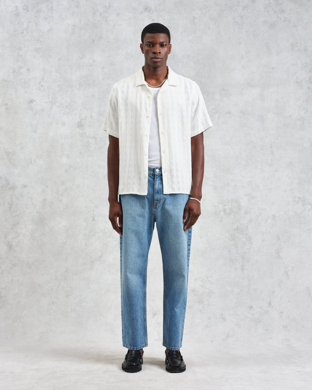Didcot - Ecru Open Weave Cotton Short-Sleeve Shirt