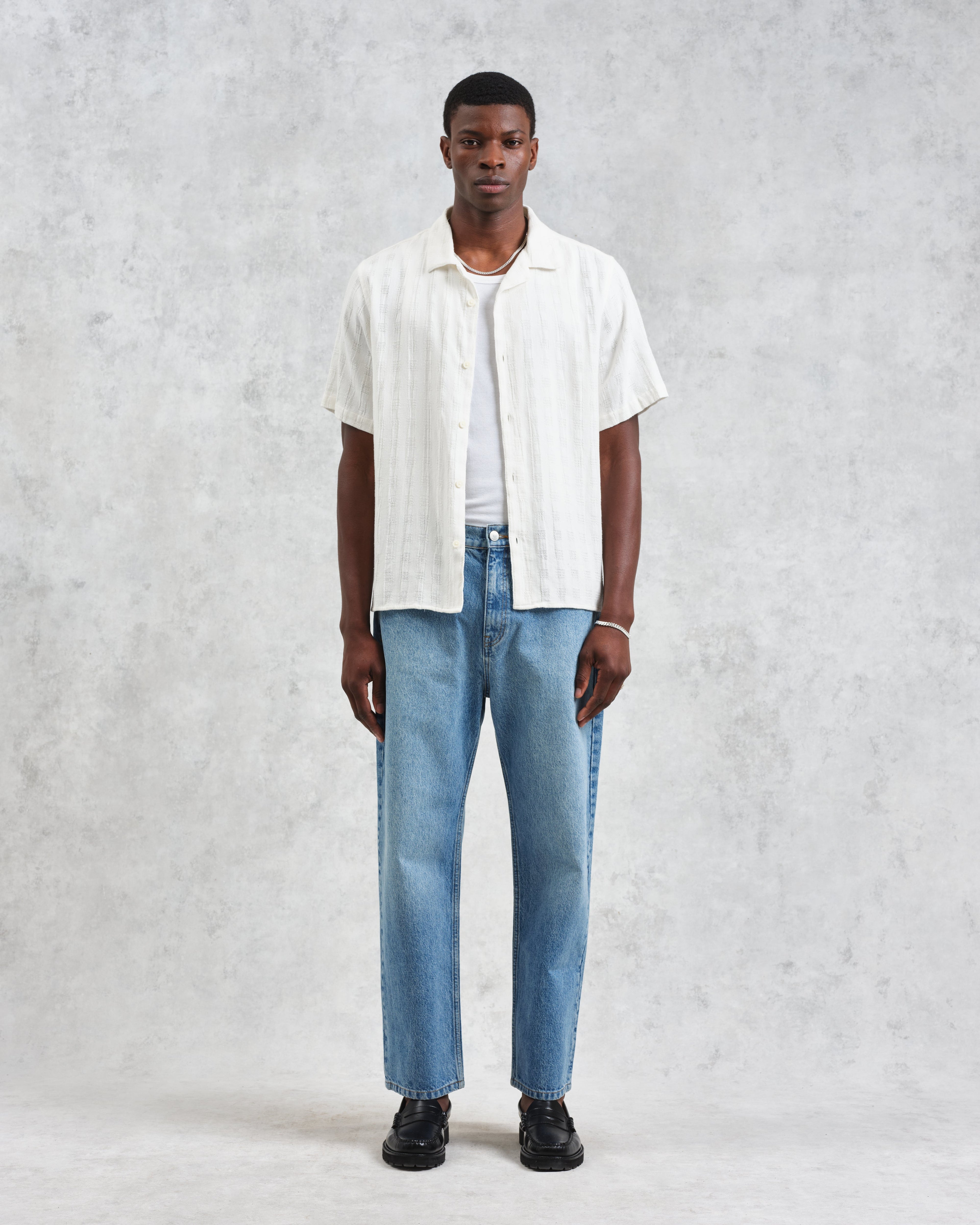 Didcot - Ecru Open Weave Cotton Short-Sleeve Shirt
