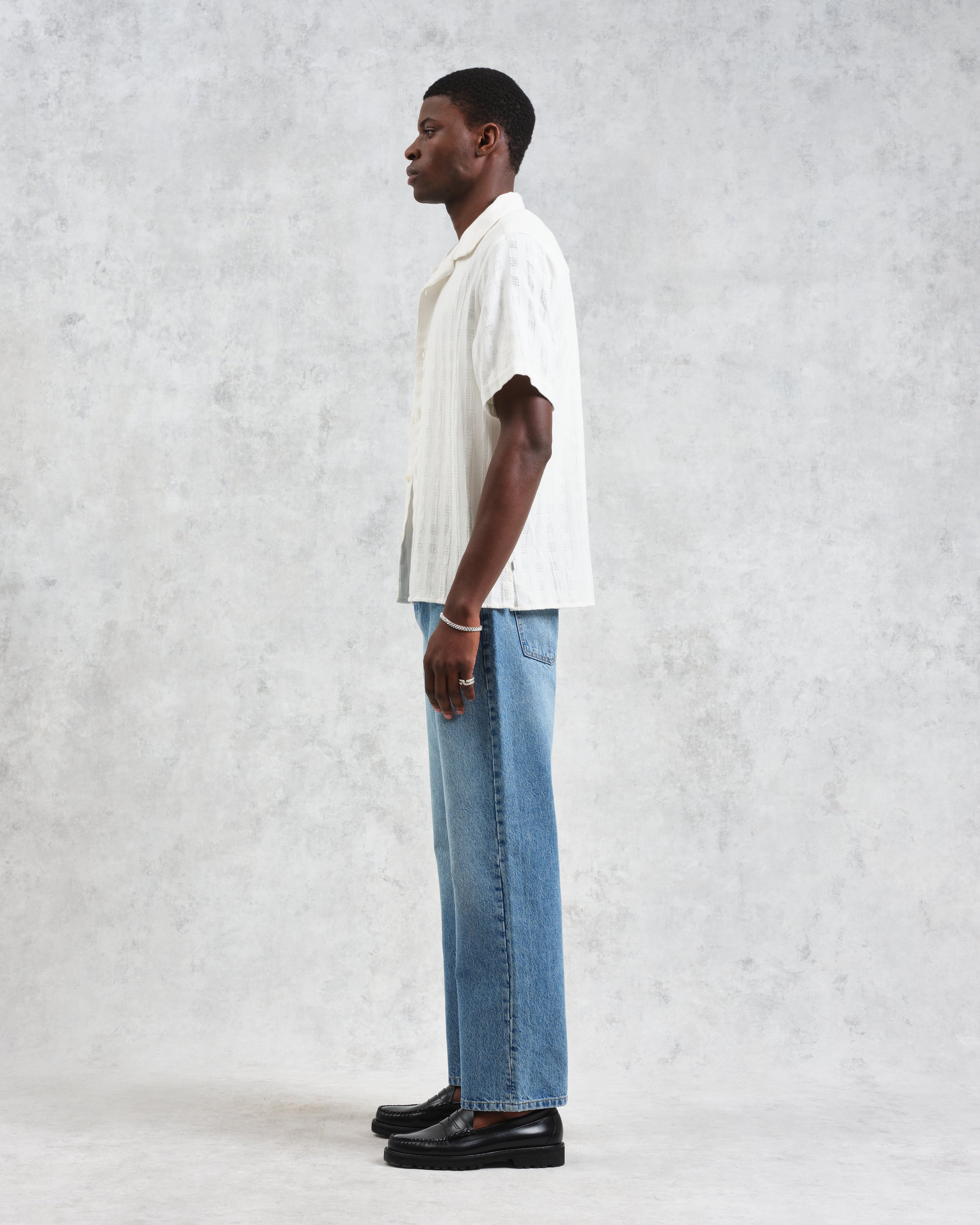 Didcot - Ecru Open Weave Cotton Short-Sleeve Shirt