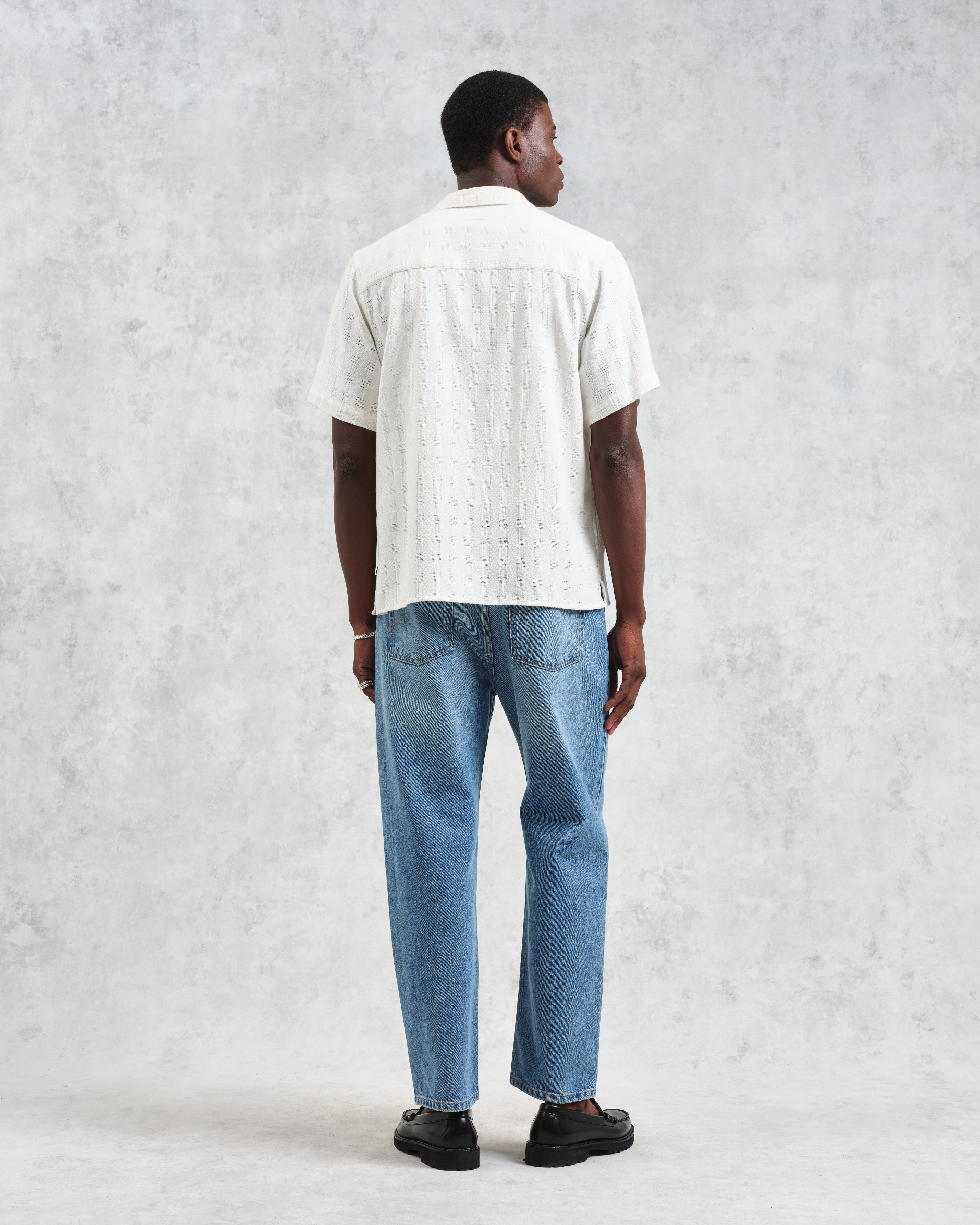 Didcot - Ecru Open Weave Cotton Short-Sleeve Shirt