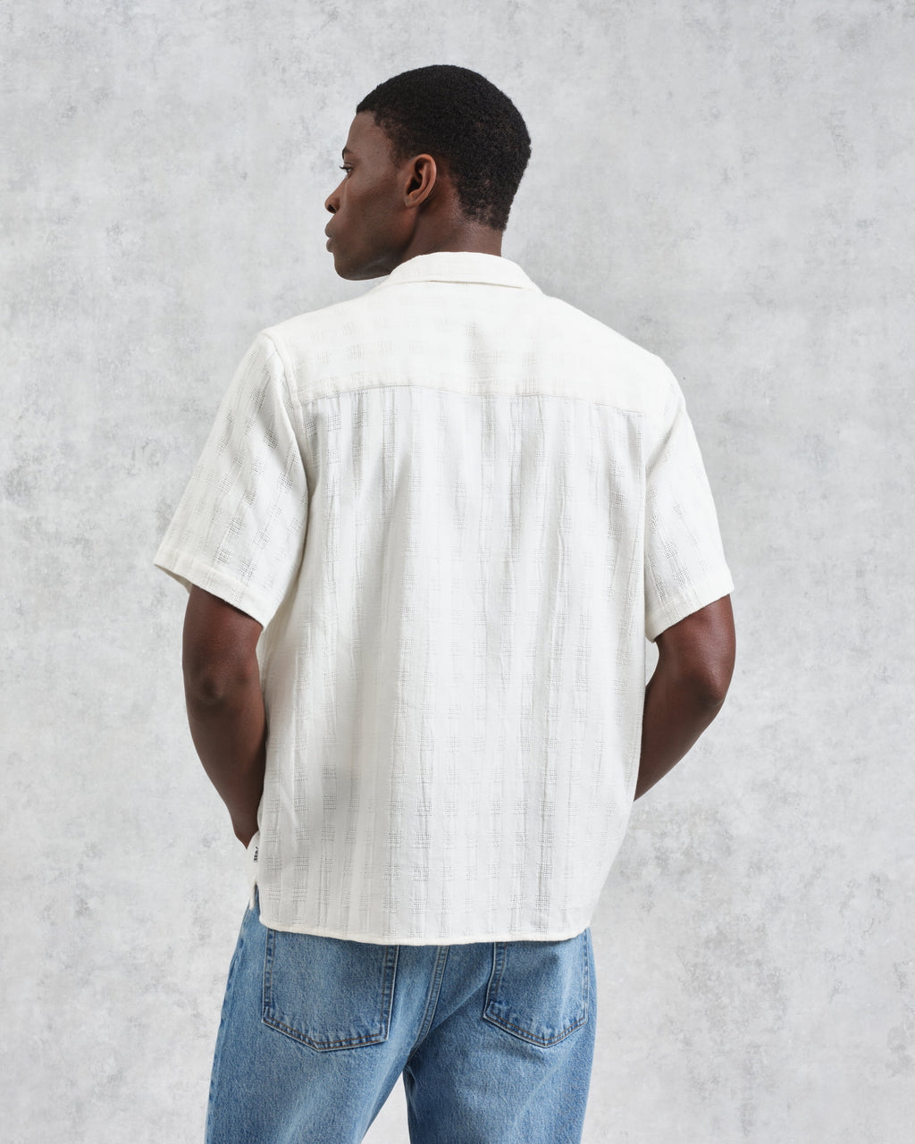 Didcot - Ecru Open Weave Cotton Short-Sleeve Shirt