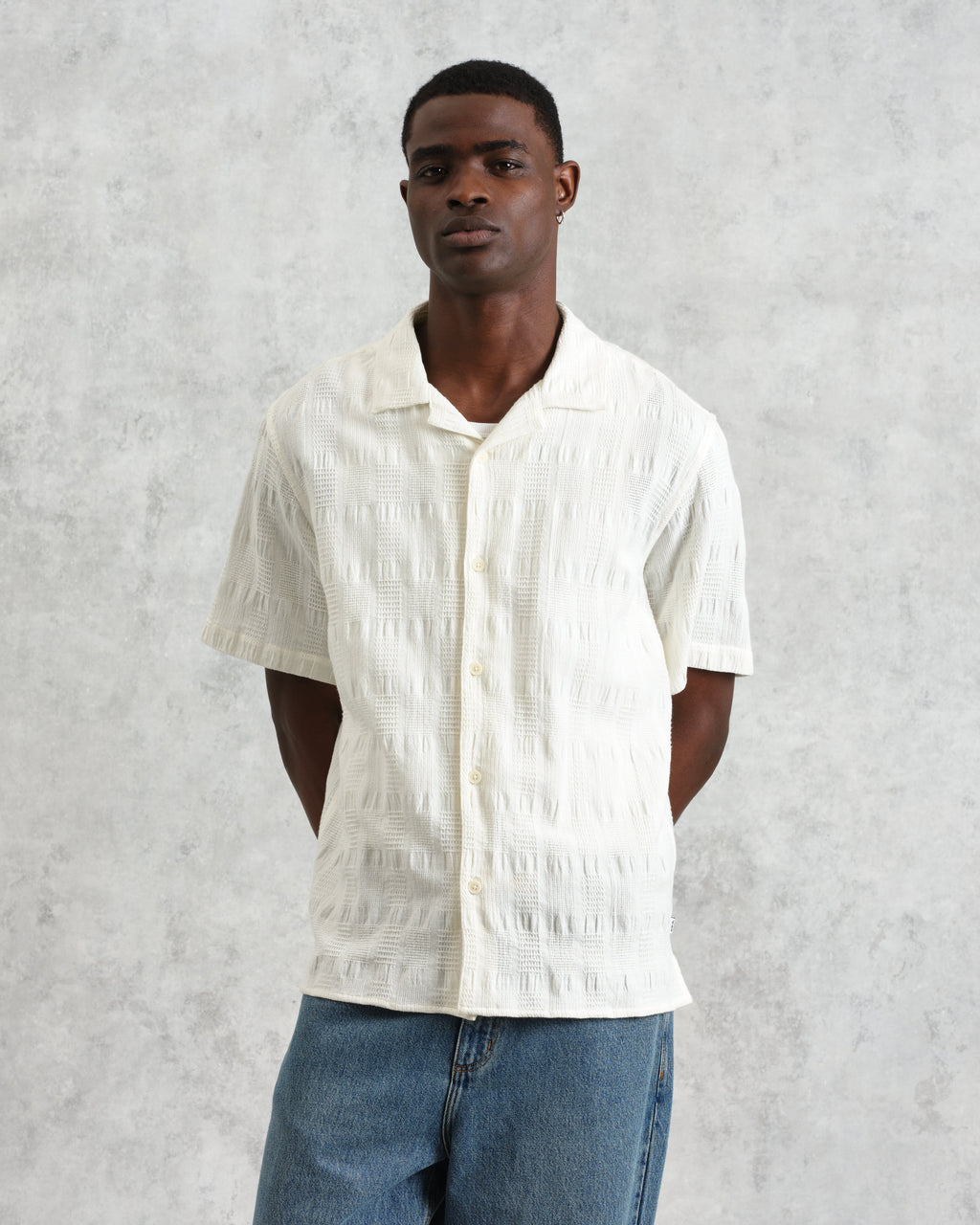 Didcot - Ecru Waffle Seersucker Cotton Short-Sleeve Shirt
