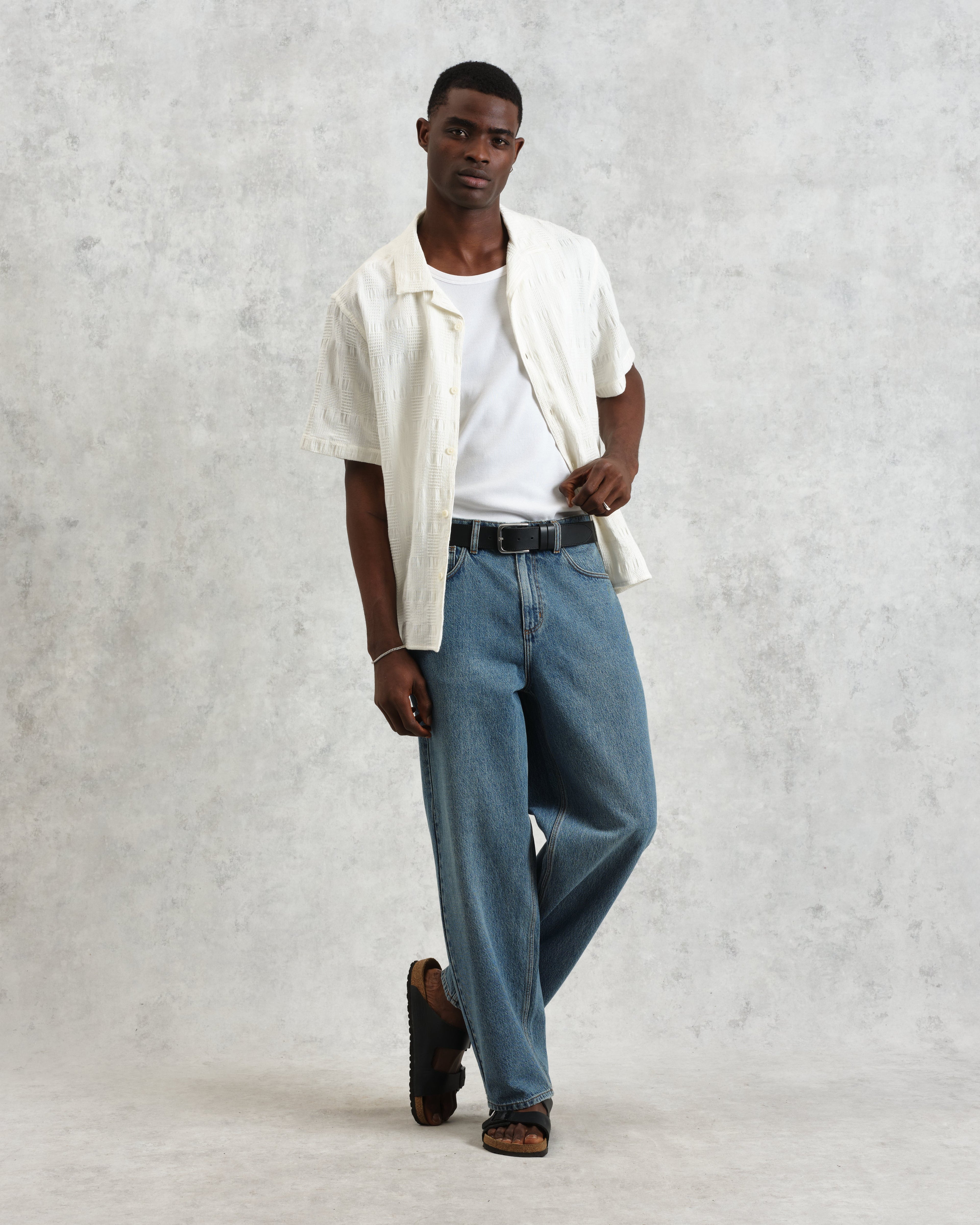 Didcot - Ecru Waffle Seersucker Cotton Short-Sleeve Shirt