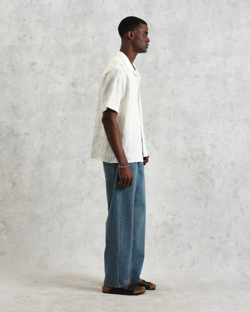 Didcot - Ecru Waffle Seersucker Cotton Short-Sleeve Shirt