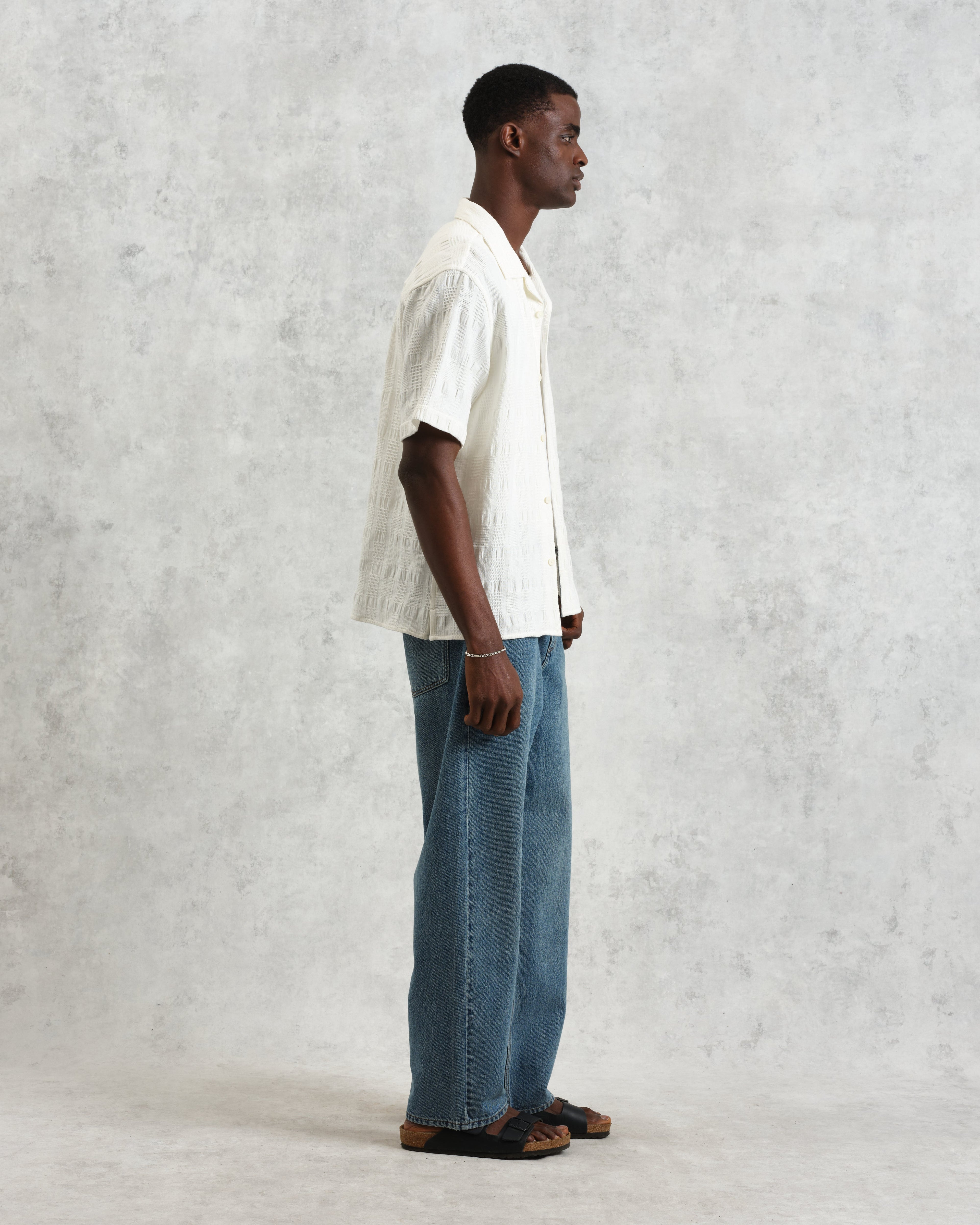 Didcot - Ecru Waffle Seersucker Cotton Short-Sleeve Shirt