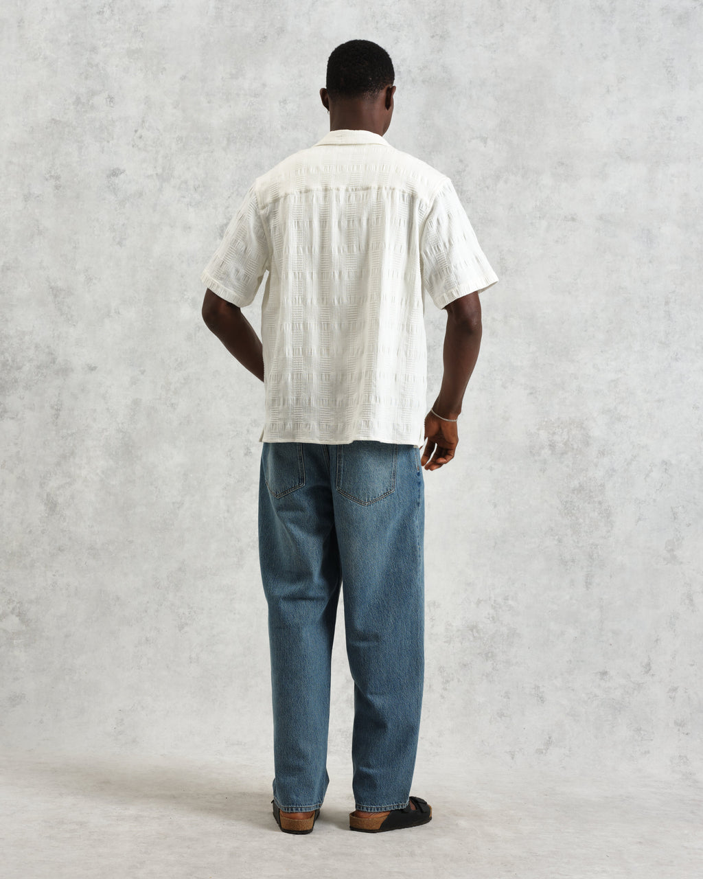 Didcot - Ecru Waffle Seersucker Cotton Short-Sleeve Shirt