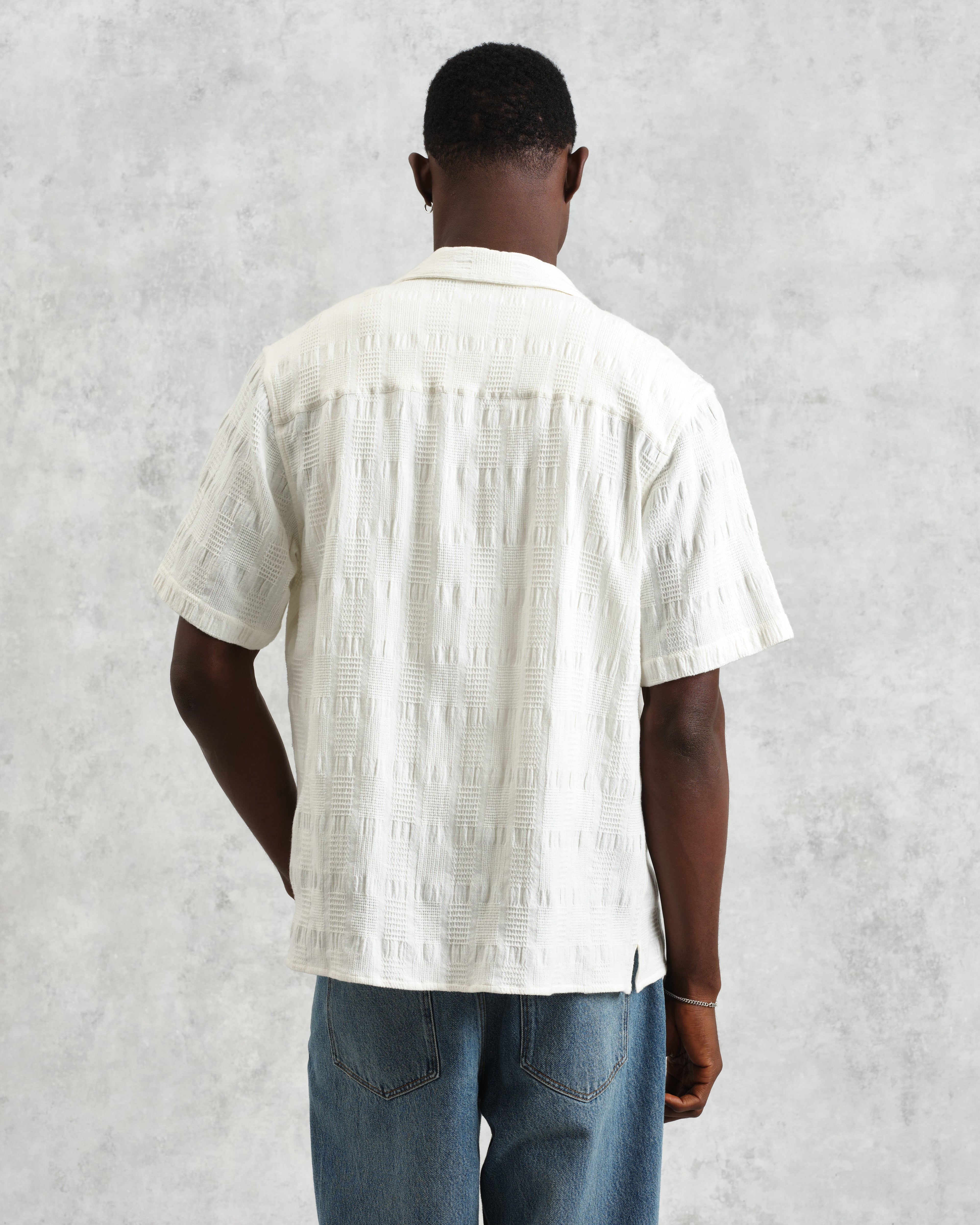 Didcot - Ecru Waffle Seersucker Cotton Short-Sleeve Shirt