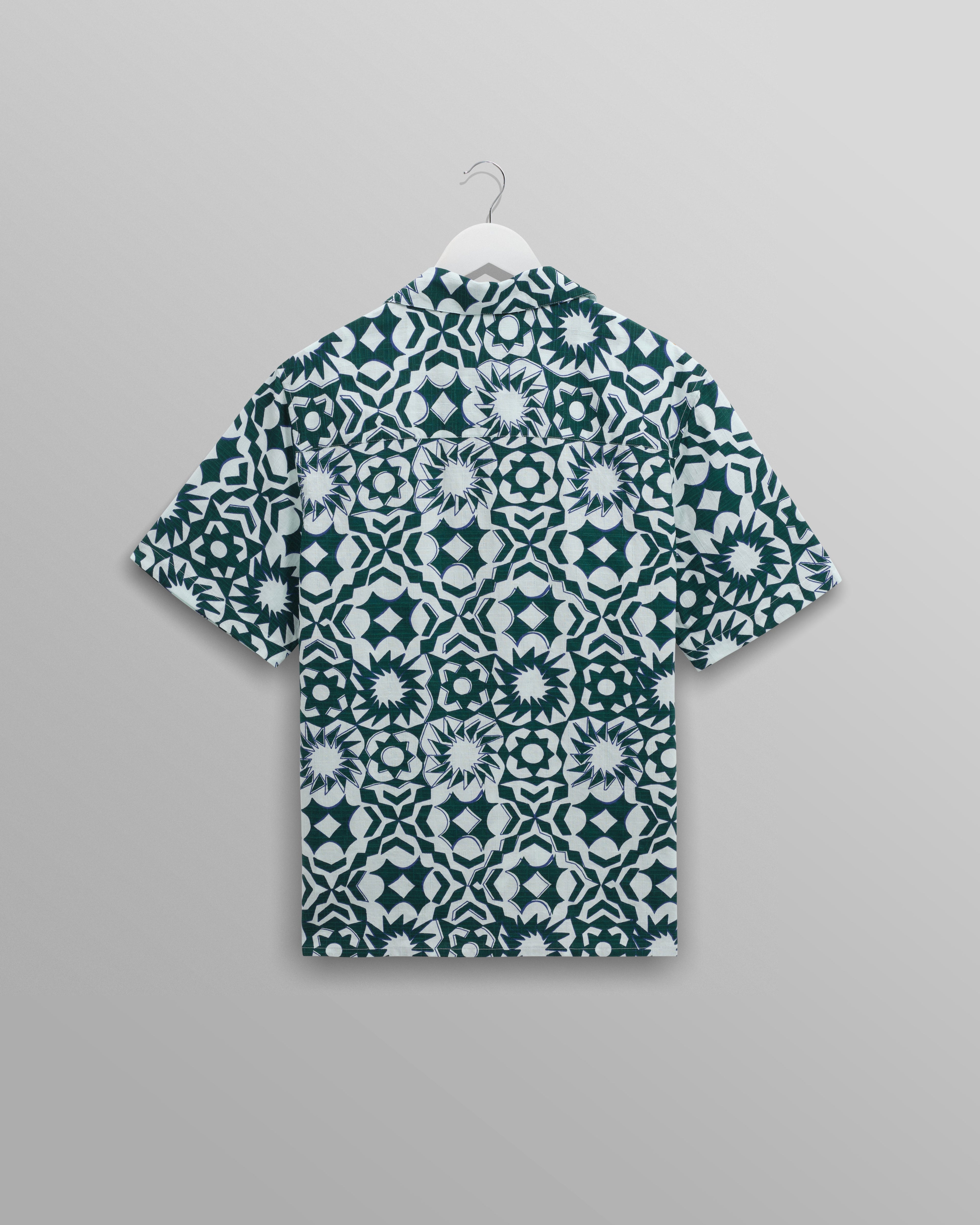 Didcot - Green And White Geometric Cotton Short-Sleeve Shirt