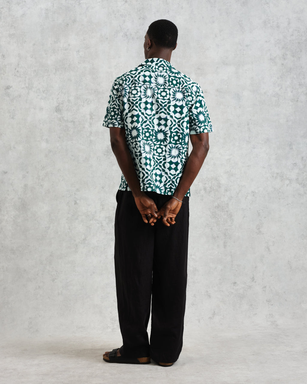 Didcot - Green And White Geometric Cotton Short-Sleeve Shirt