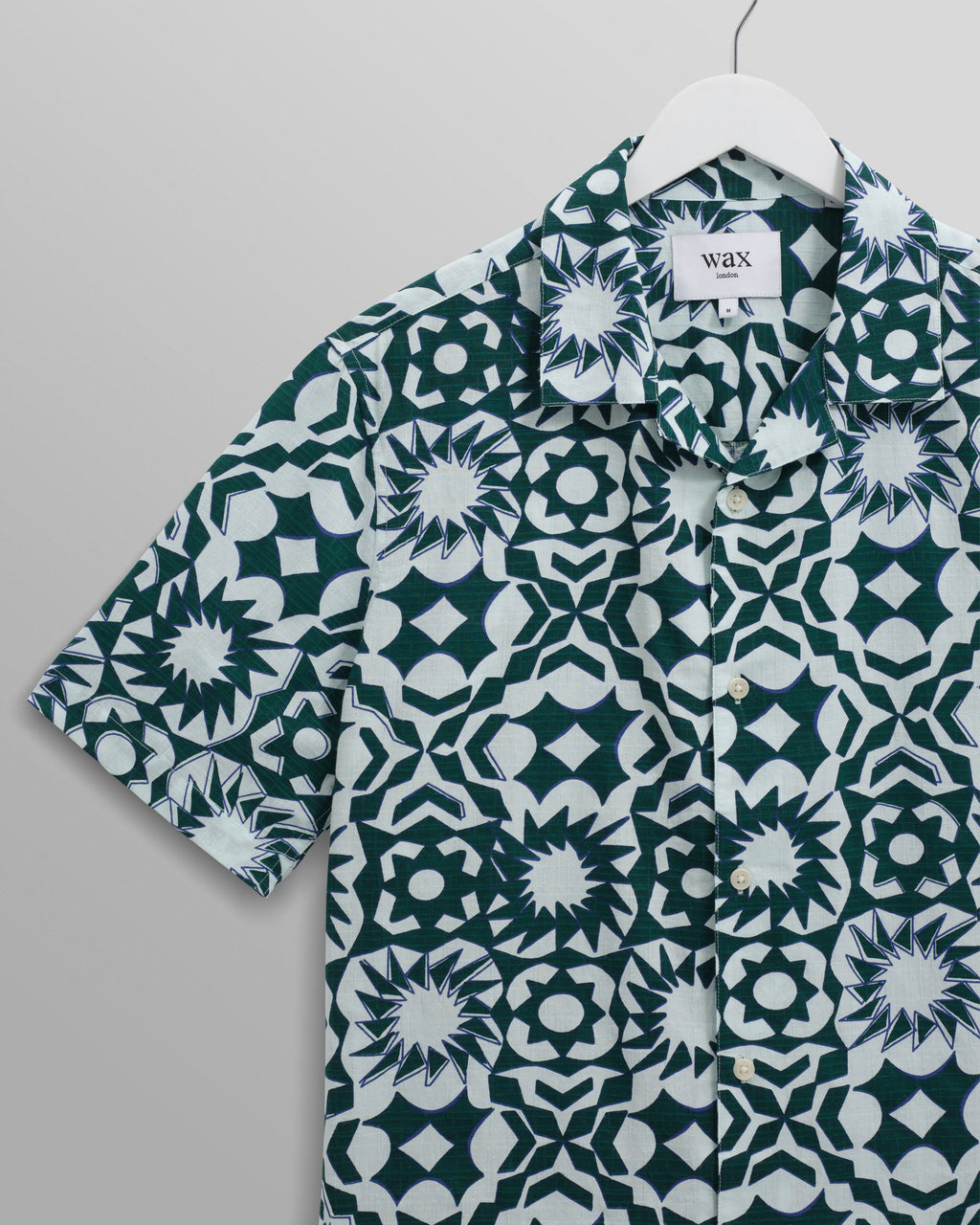 Didcot - Green And White Geometric Cotton Short-Sleeve Shirt
