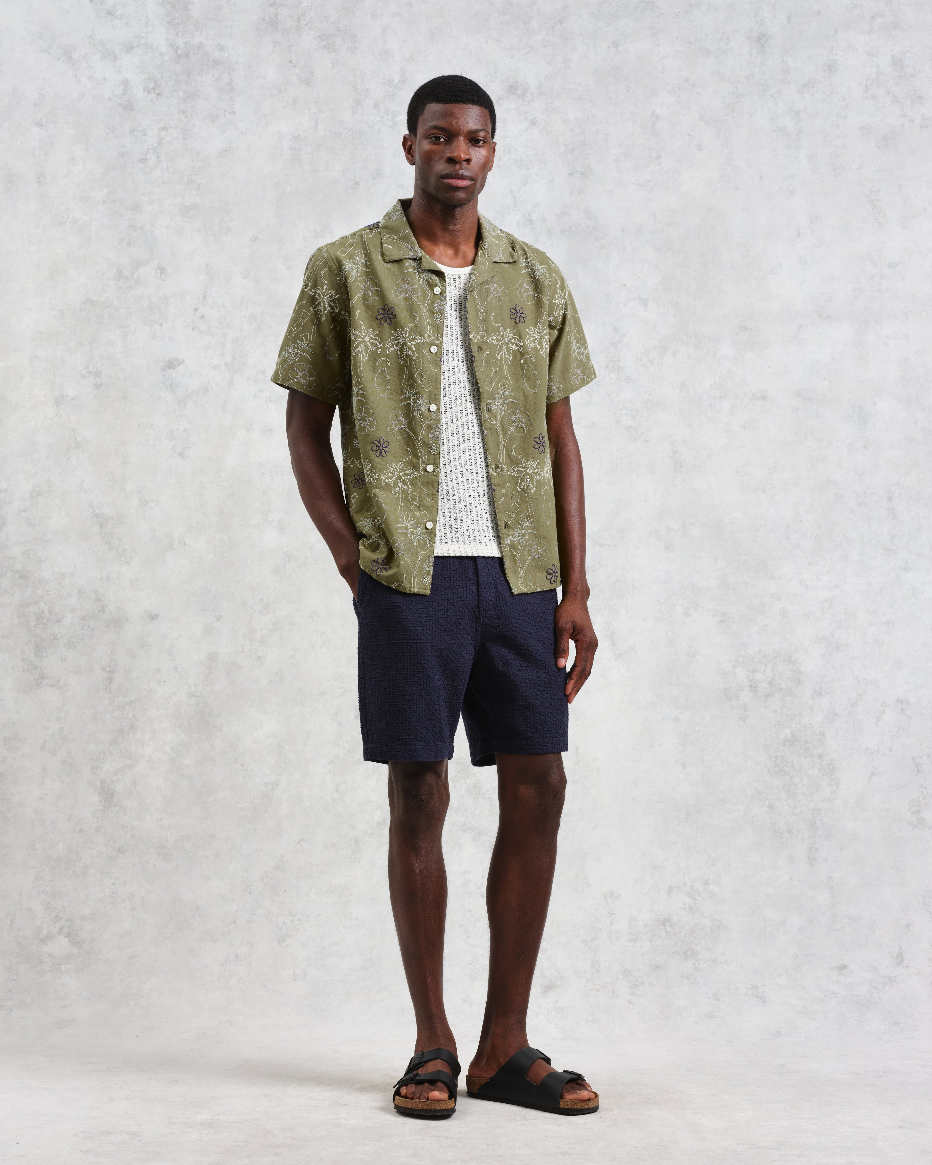 Didcot - Khaki Hawaiian Embroidered Short-Sleeve Shirt