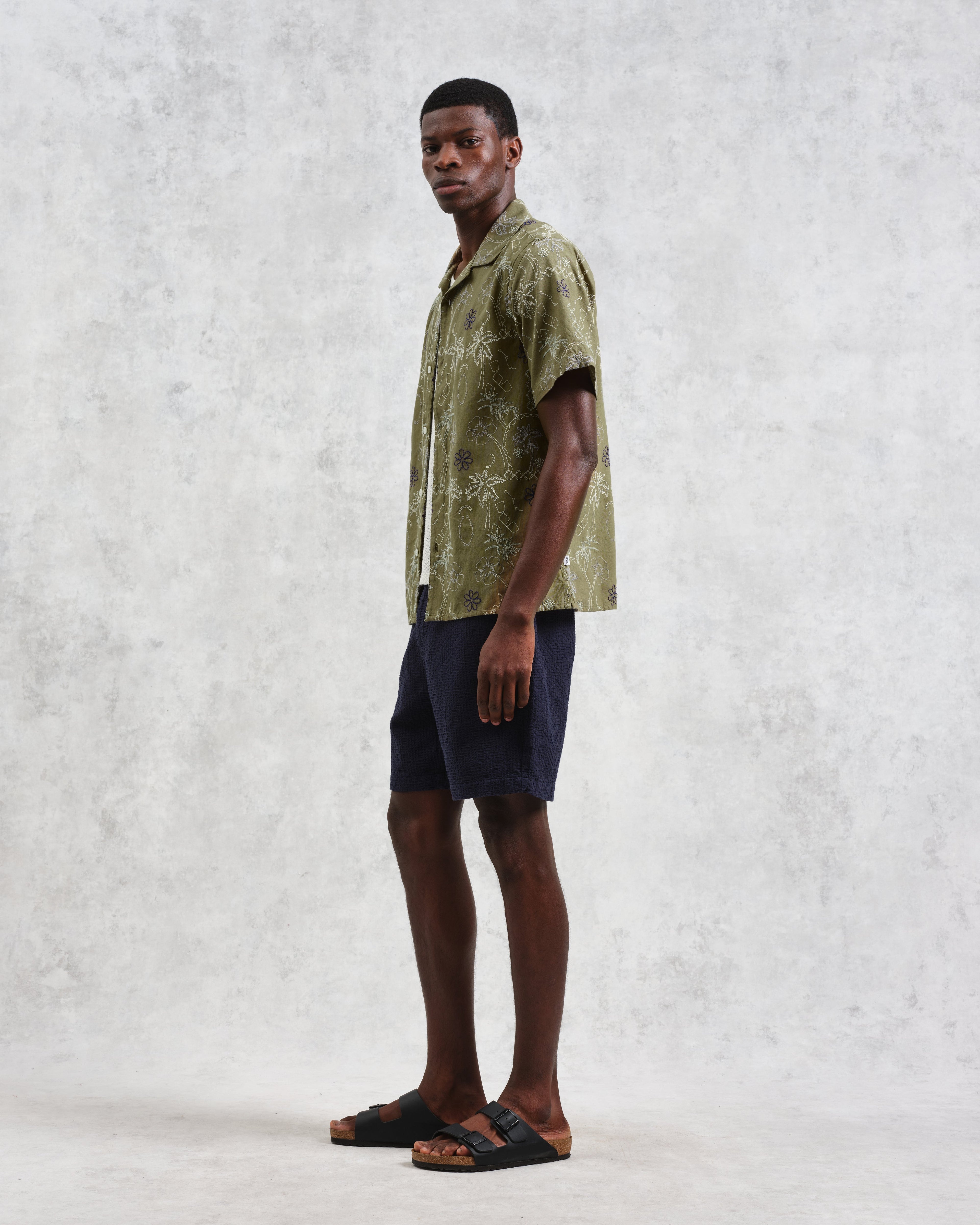 Didcot - Khaki Hawaiian Embroidered Short-Sleeve Shirt