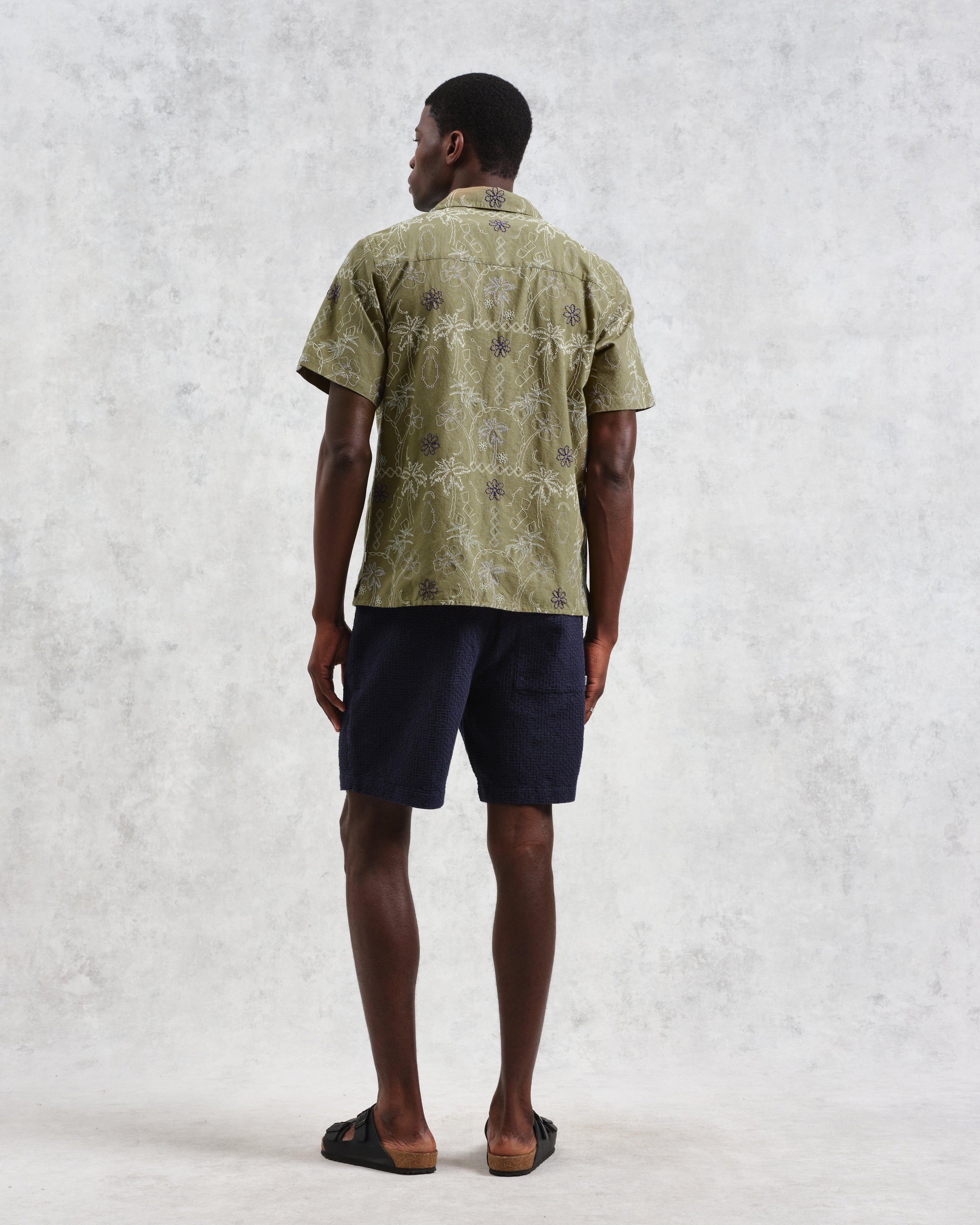Didcot - Khaki Hawaiian Embroidered Short-Sleeve Shirt
