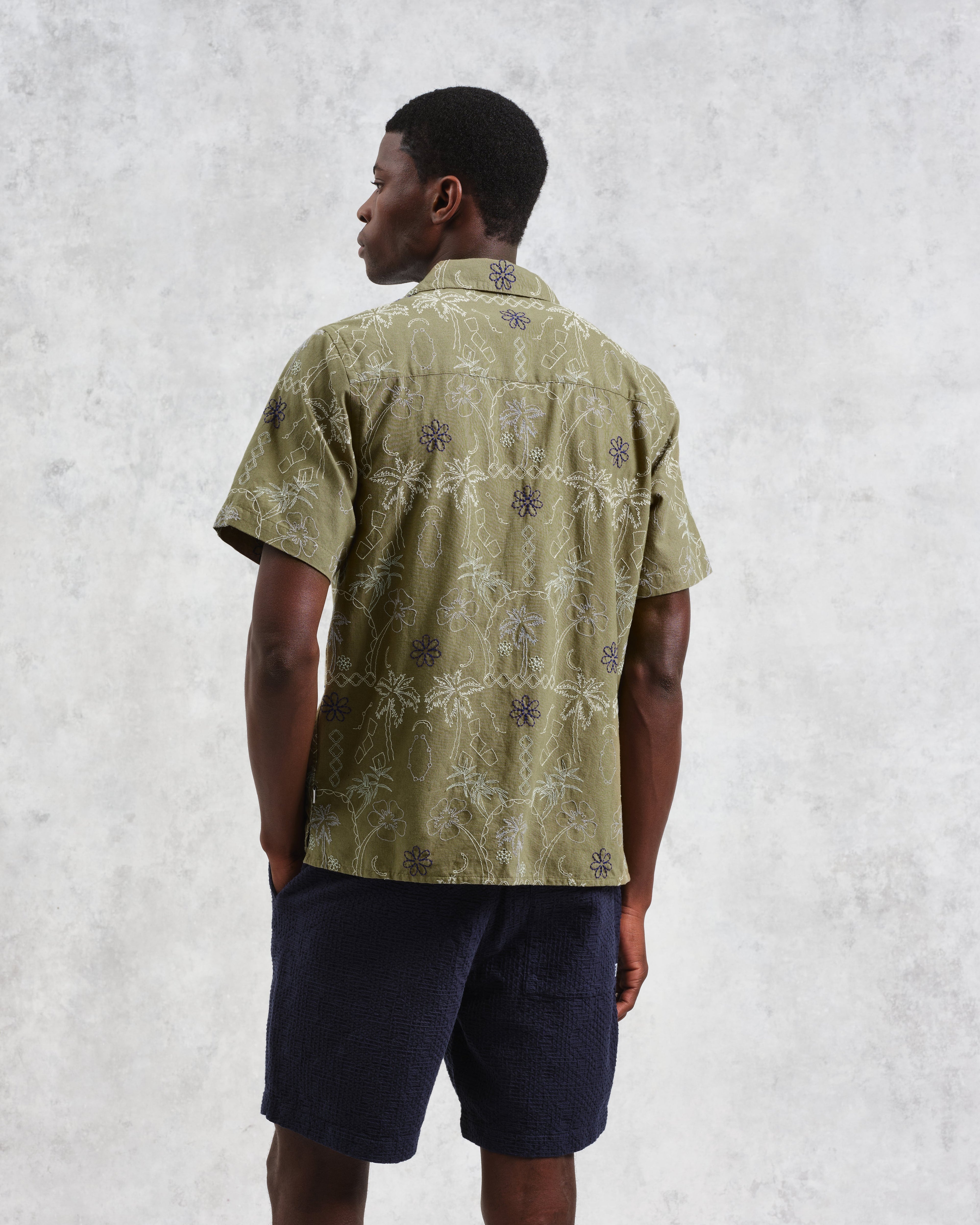 Didcot - Khaki Hawaiian Embroidered Short-Sleeve Shirt