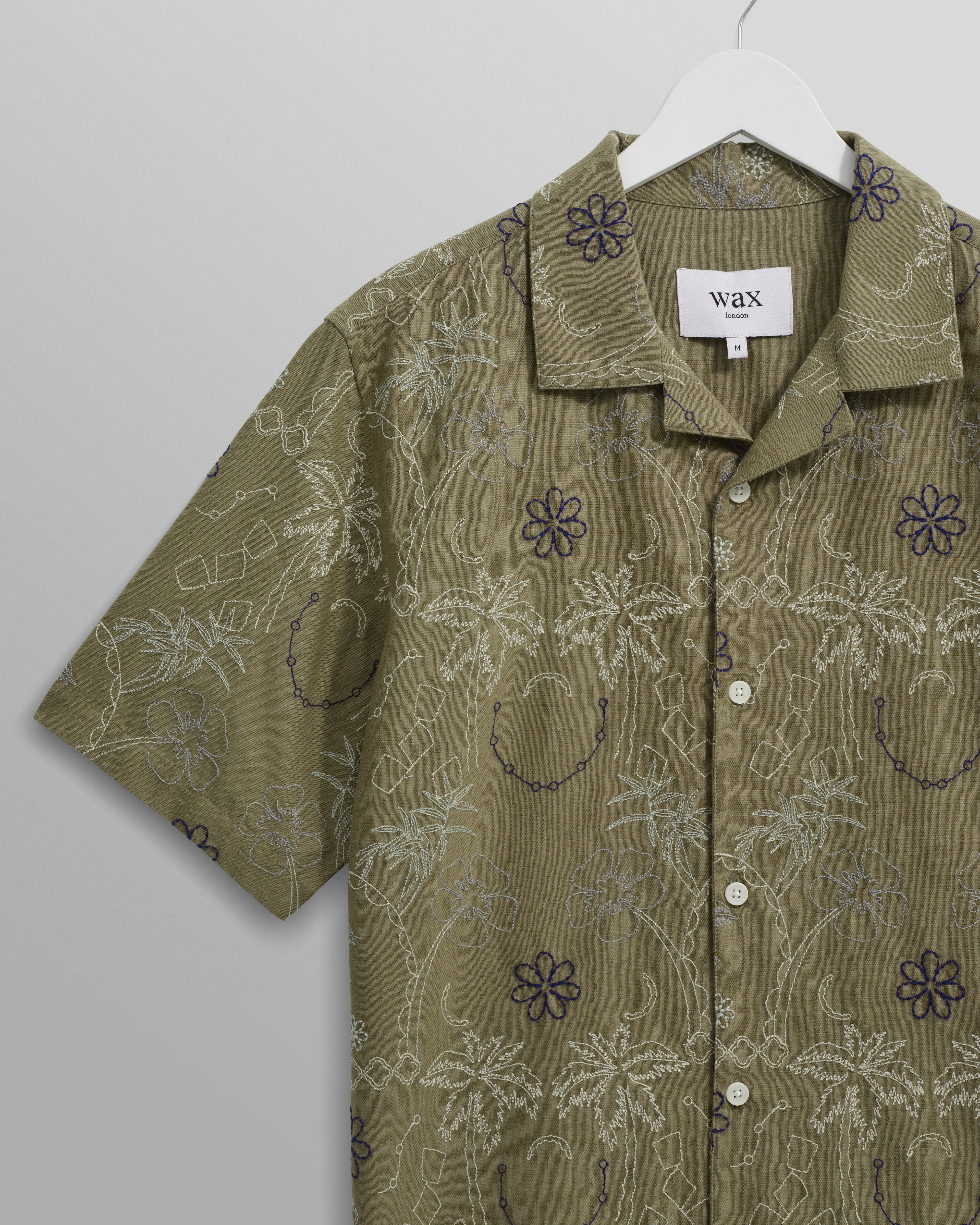 Didcot - Khaki Hawaiian Embroidered Short-Sleeve Shirt
