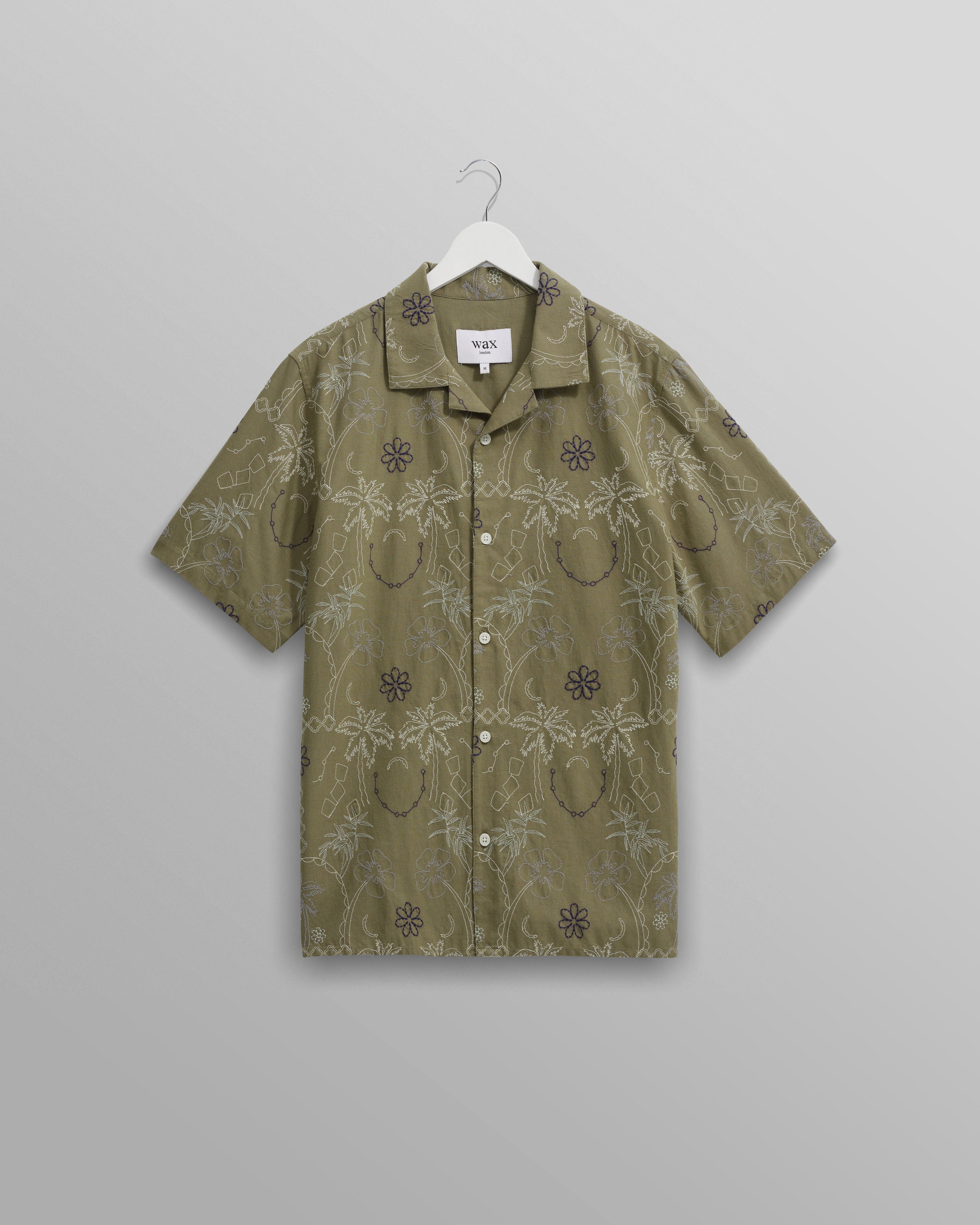 Didcot - Khaki Hawaiian Embroidered Short-Sleeve Shirt